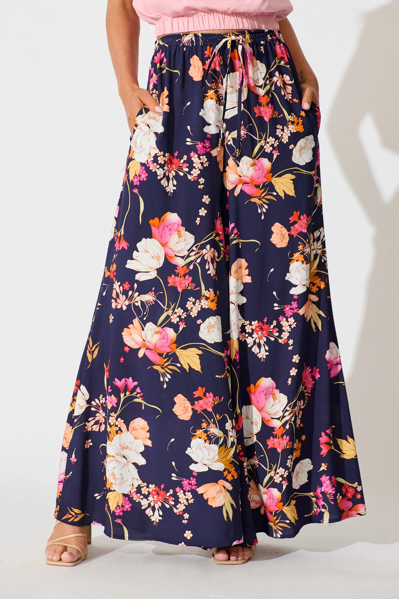 Lucia Pant In Navy with Multi Floral - Image 2