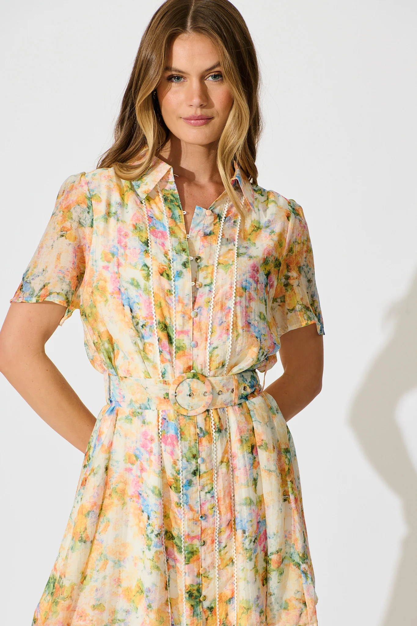 Luciana Shirt Dress in Multi Watercolour Floral - Image 2