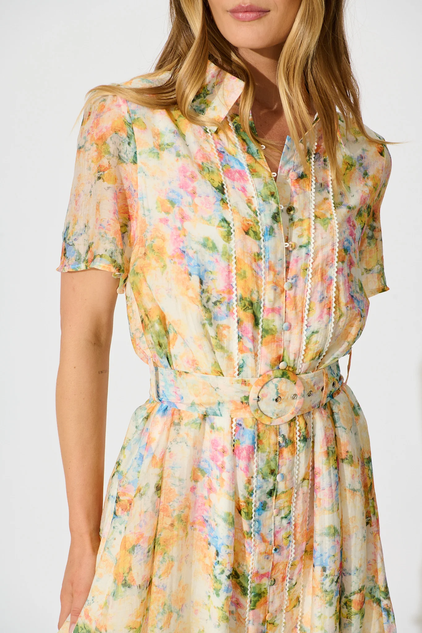 Luciana Shirt Dress in Multi Watercolour Floral - Image 5