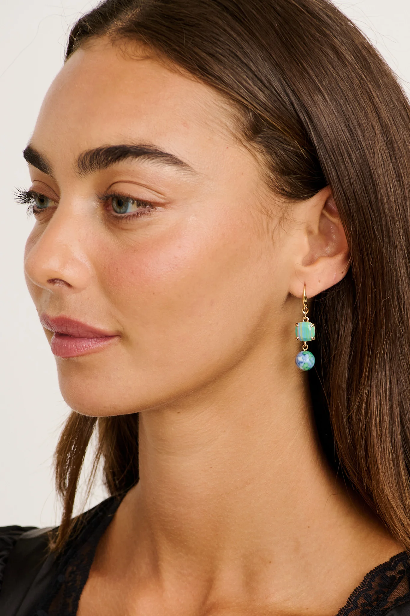 Luna Dangle Earrings in Baby Blue Beads - Image 2