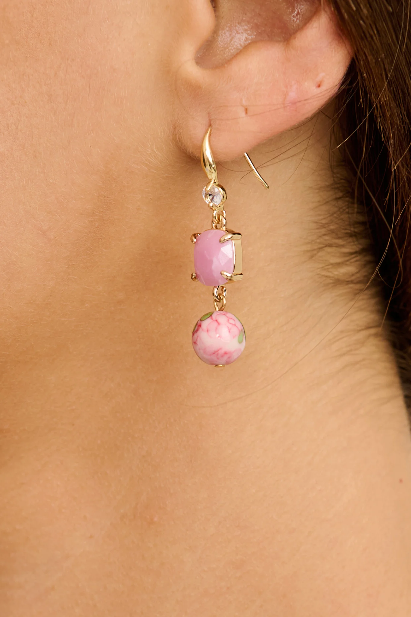 Luna Dangle Earrings in Rose and Lilac Beads