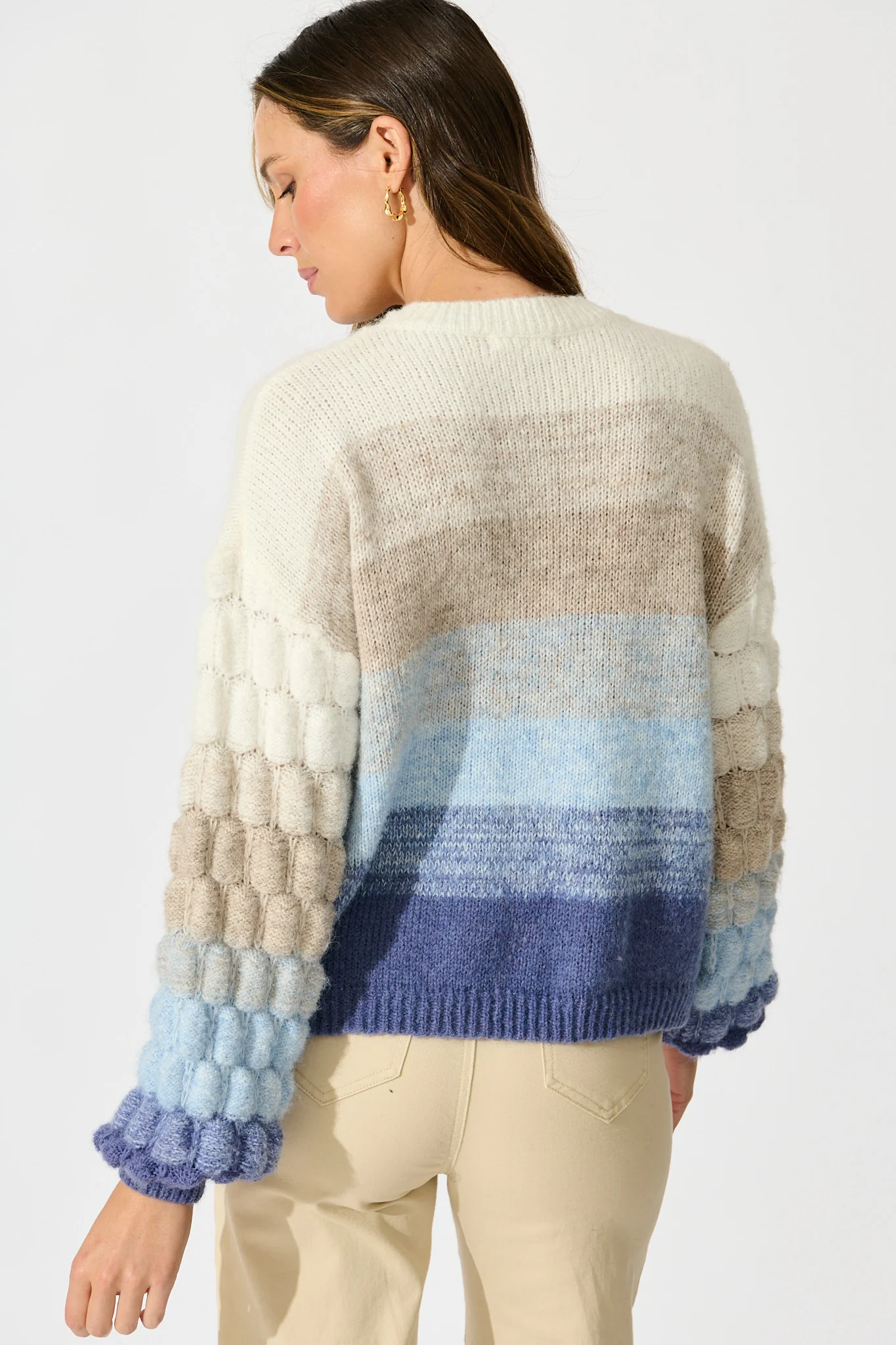 Luna Knit in in Blue with Grey Stripe Wool Blend - Image 3