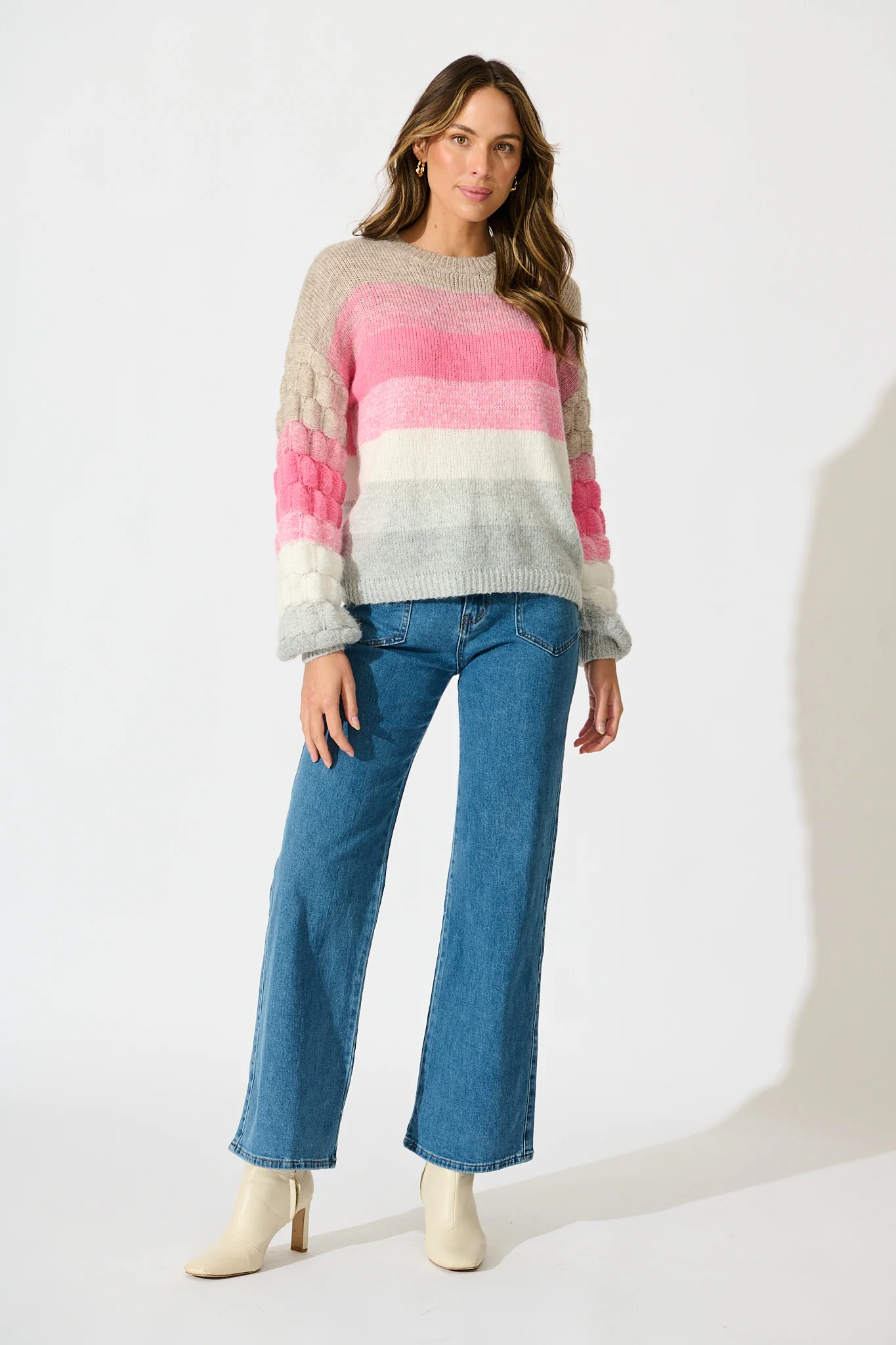 Luna Knit in Pink with Grey Stripe Wool Blend - Image 4