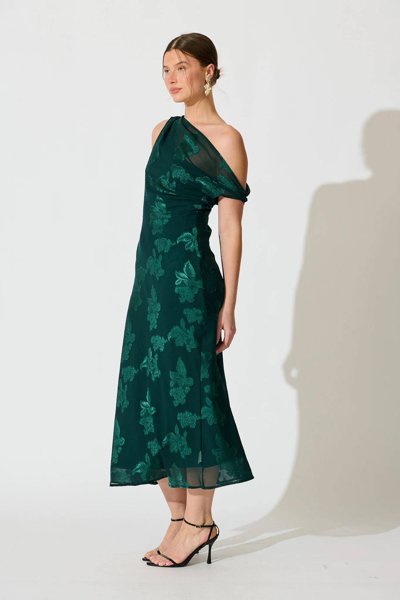 Lunar Romance Off Shoulder Maxi Dress in Emerald Burnout Chiffon - Image 5