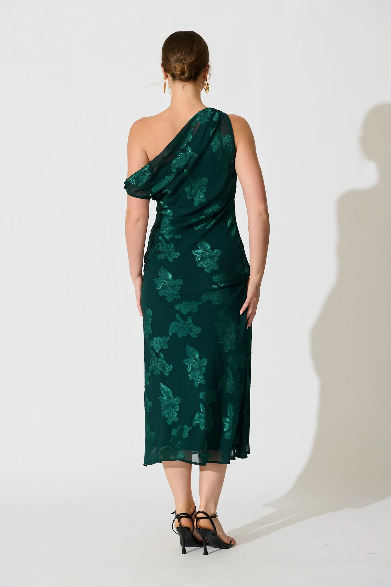 Lunar Romance Off Shoulder Maxi Dress in Emerald Burnout Chiffon - Image 6