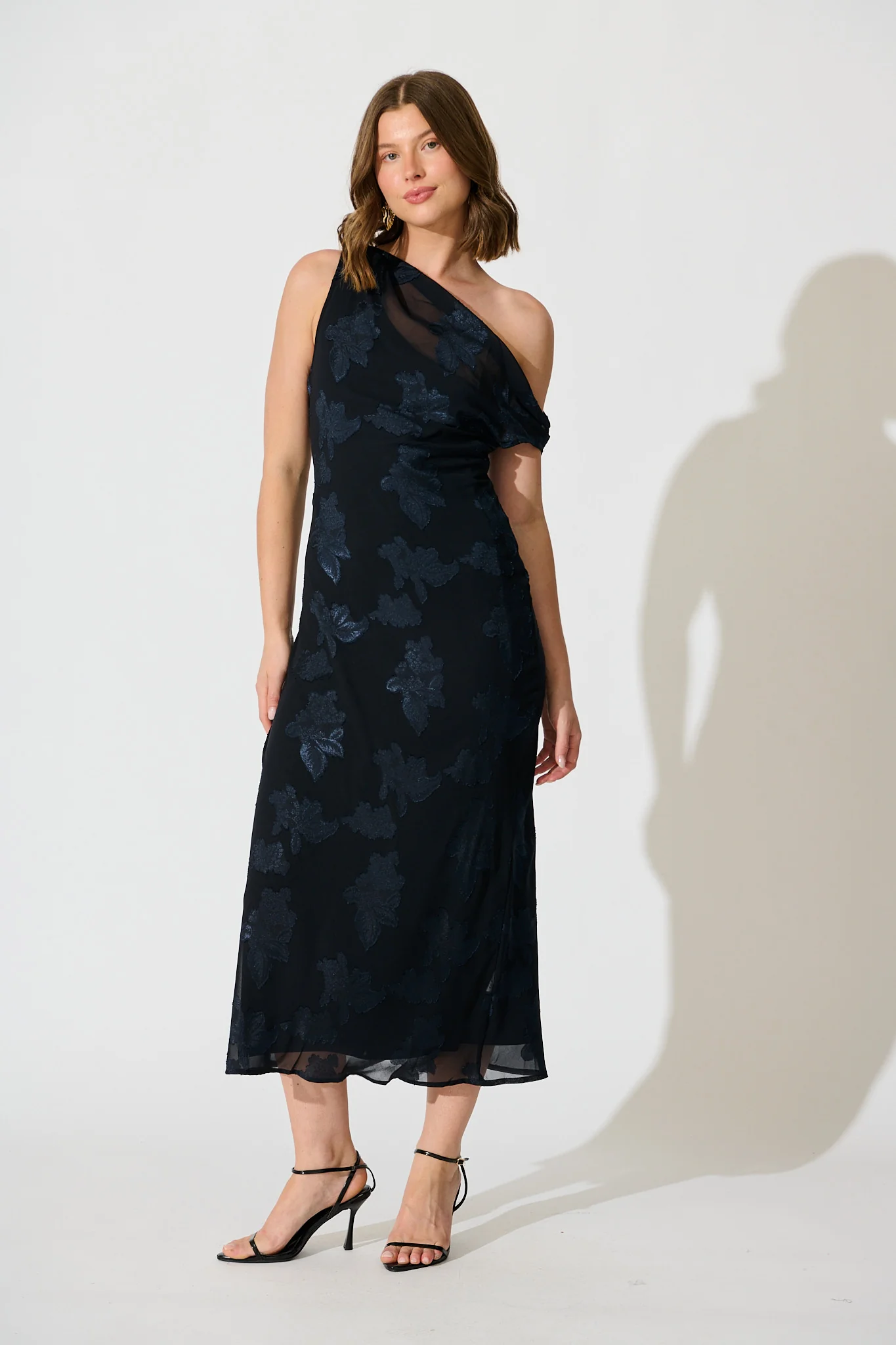 Lunar Romance Off Shoulder Maxi Dress in Navy Burnout Chiffon - Image 5