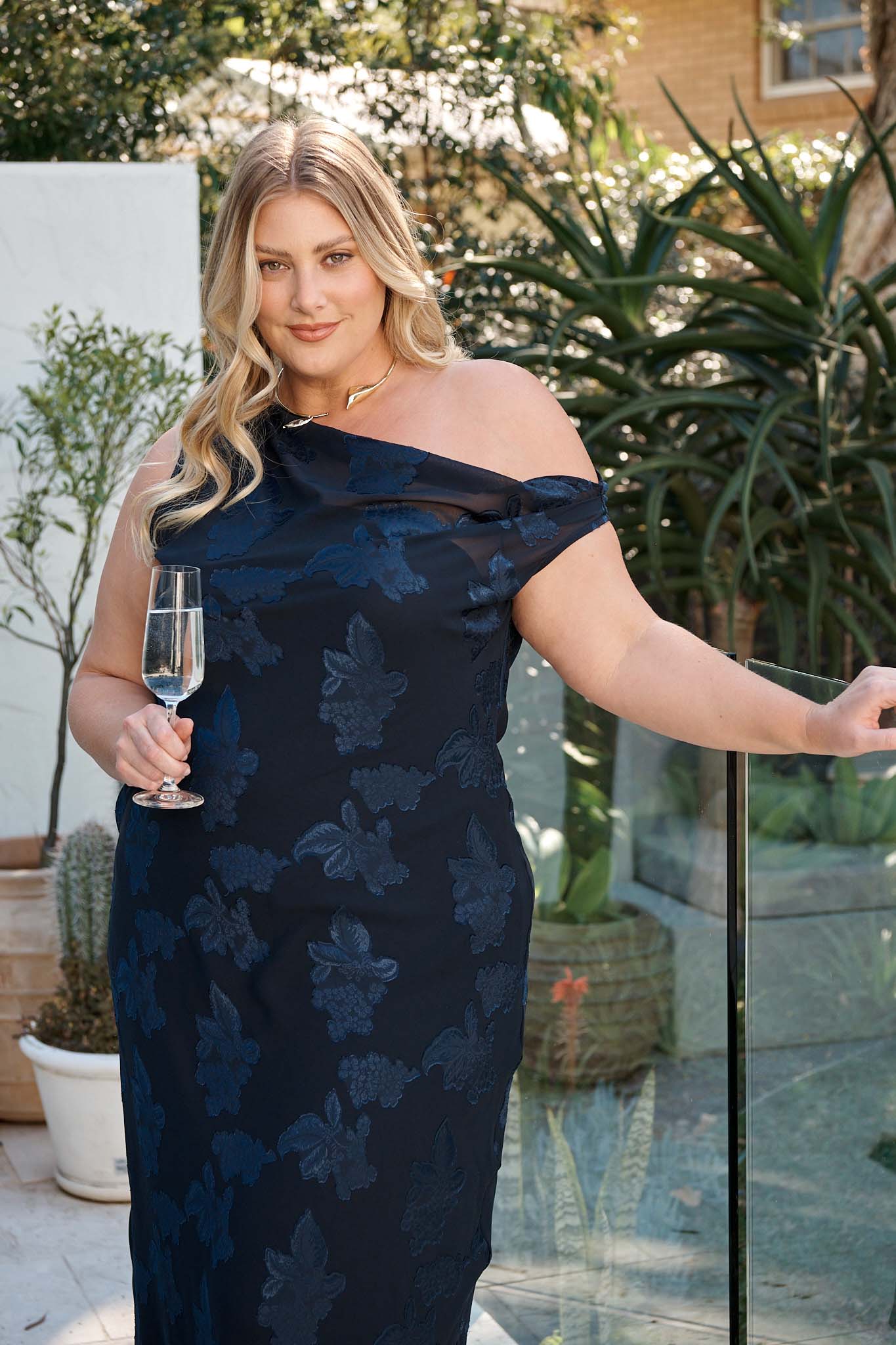 Lunar Romance Off Shoulder Maxi Dress in Navy Burnout Chiffon - Image 7