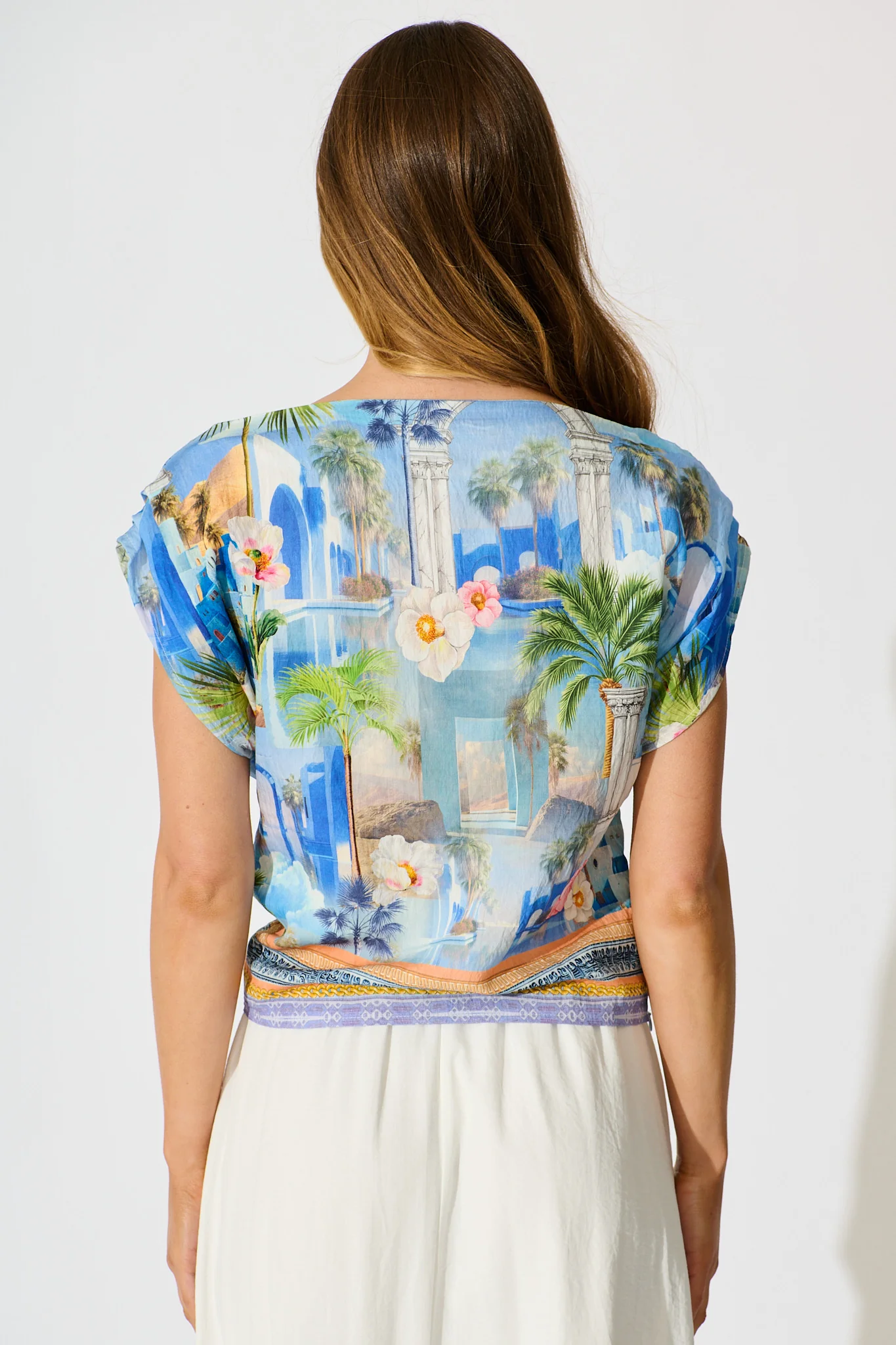 Lunaria Off Shoulder Top in Blue Multi Print - Image 4