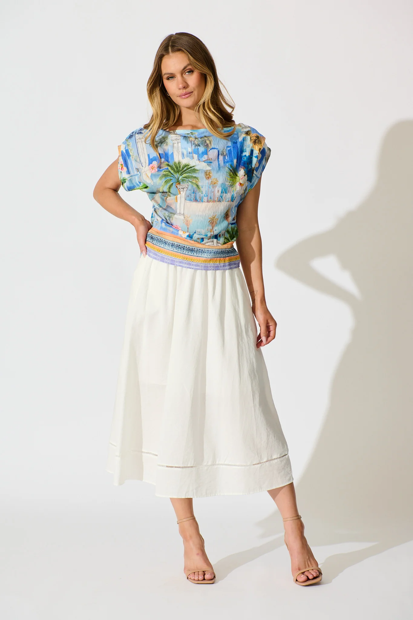 Lunaria Off Shoulder Top in Blue Multi Print - Image 6