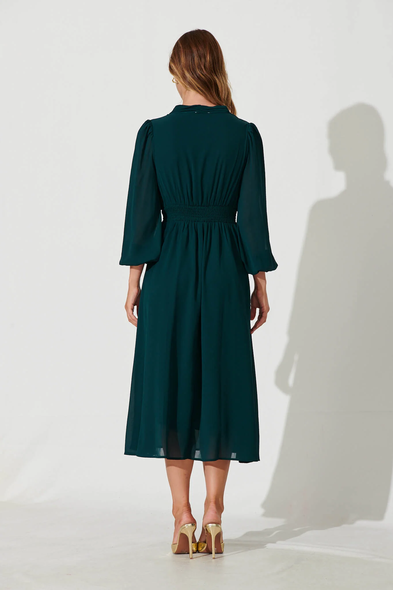 Lustre Midi Dress In Emerald Chiffon - Image 4