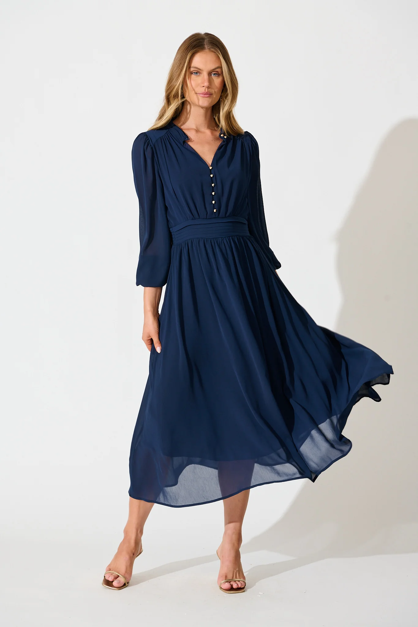 Lustre Midi Dress In Navy Chiffon - Image 5