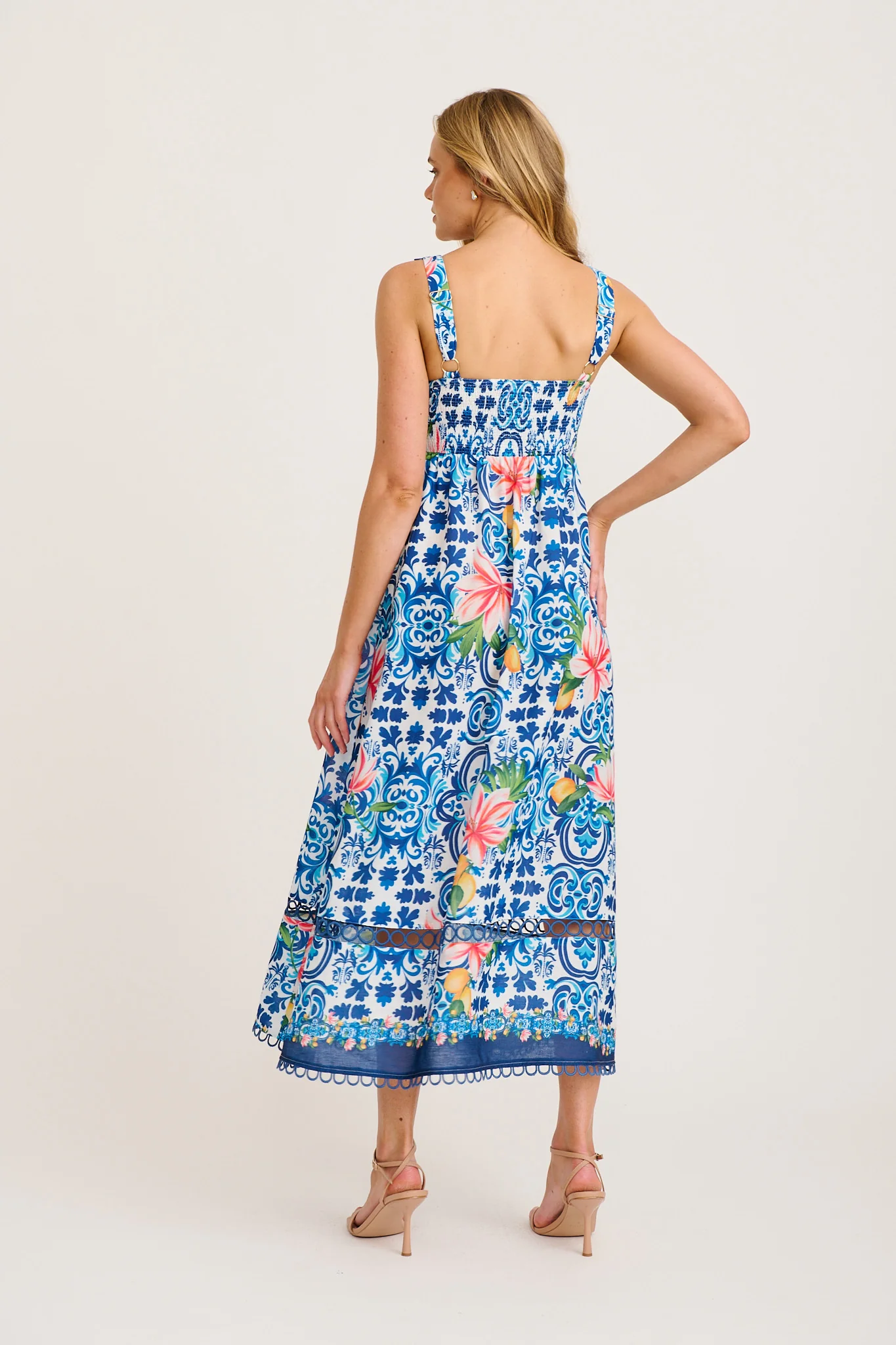 Luxe Enchant Maxi Dress in Blue Multi Tiles Print Linen Blend - Image 4