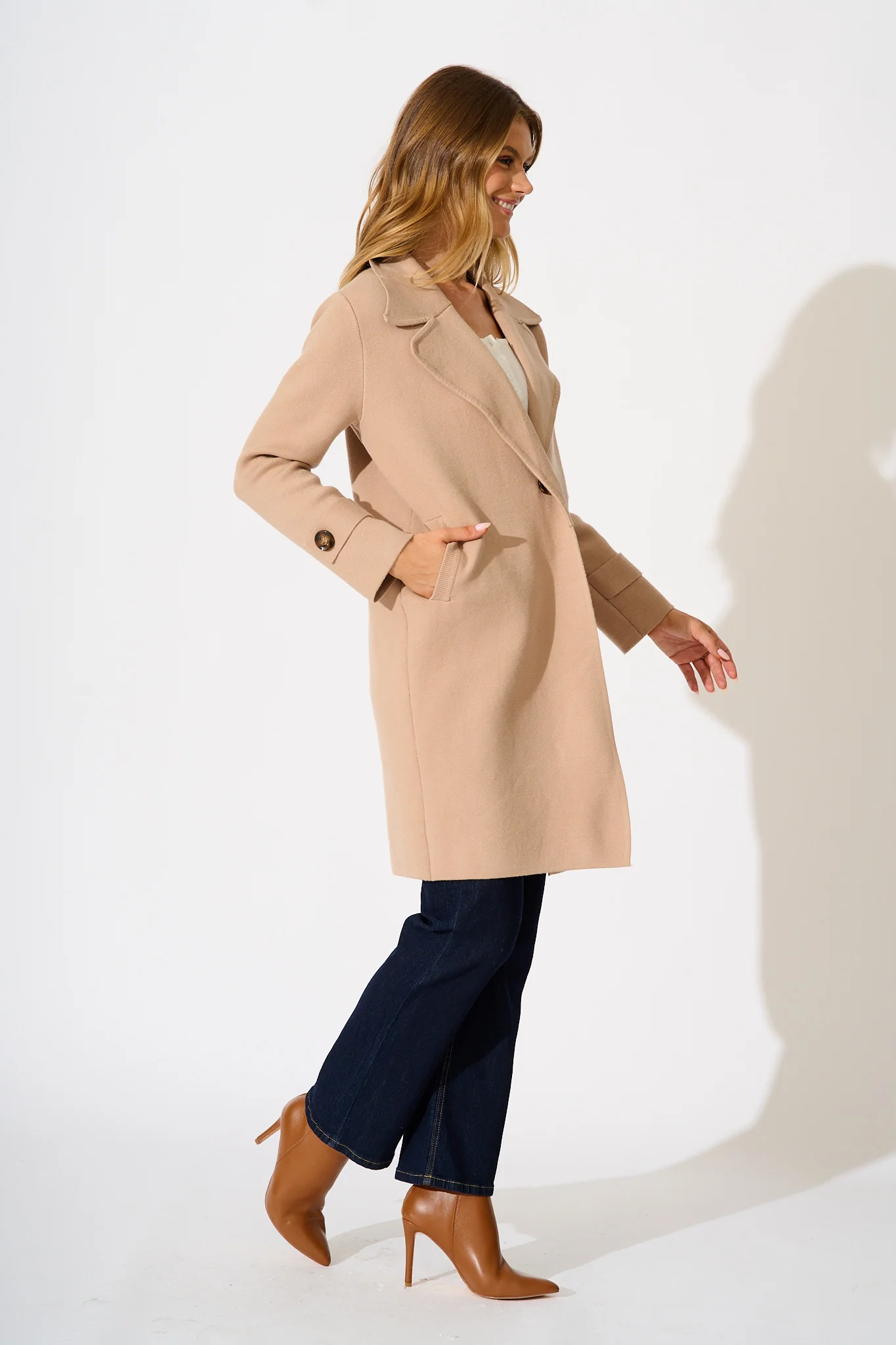 Luxe Knit Coat in Camel - Image 3