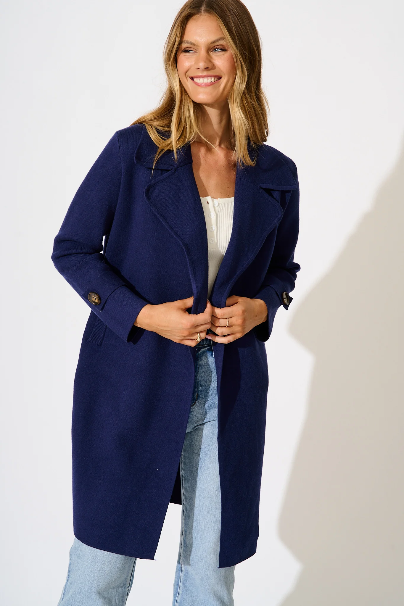 Luxe Knit Coat in Navy - Image 2