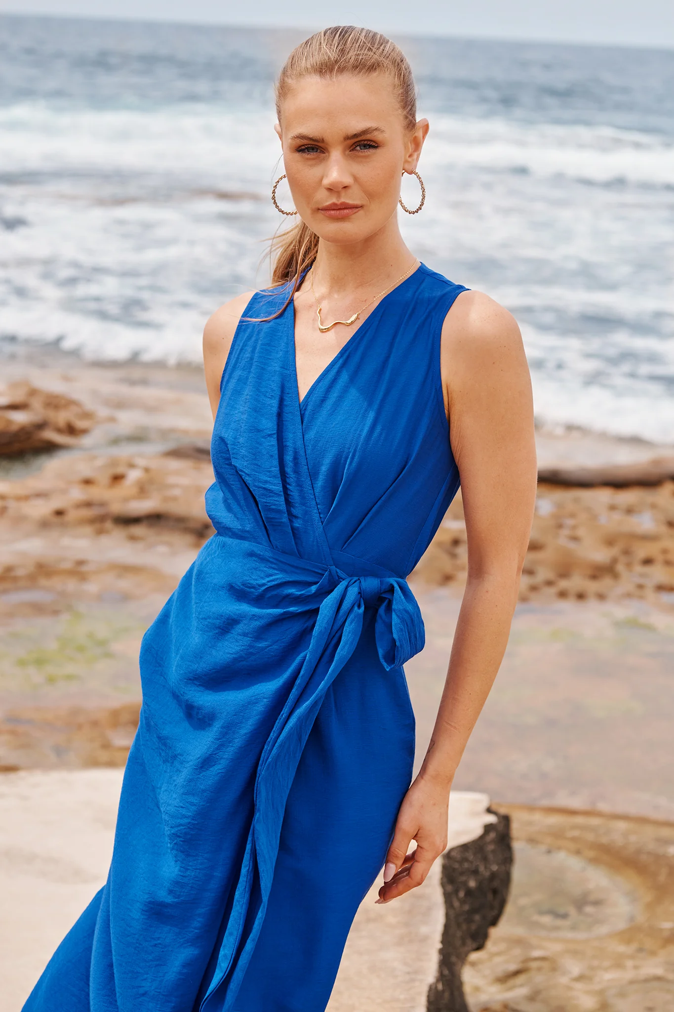 Luz Maxi Wrap Dress in Blue - Image 3
