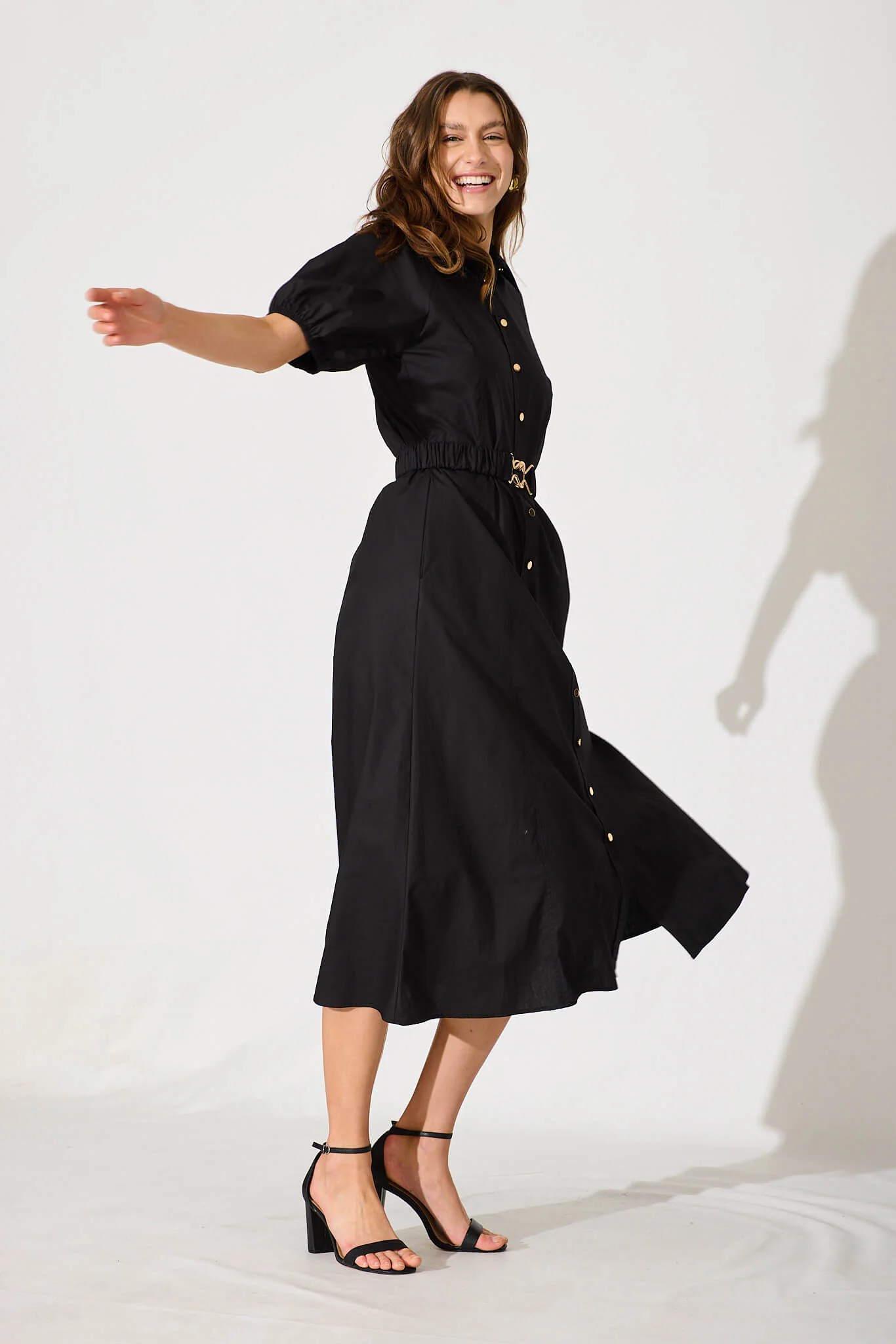 Lydon Midi Dress In Black Cotton - Image 5