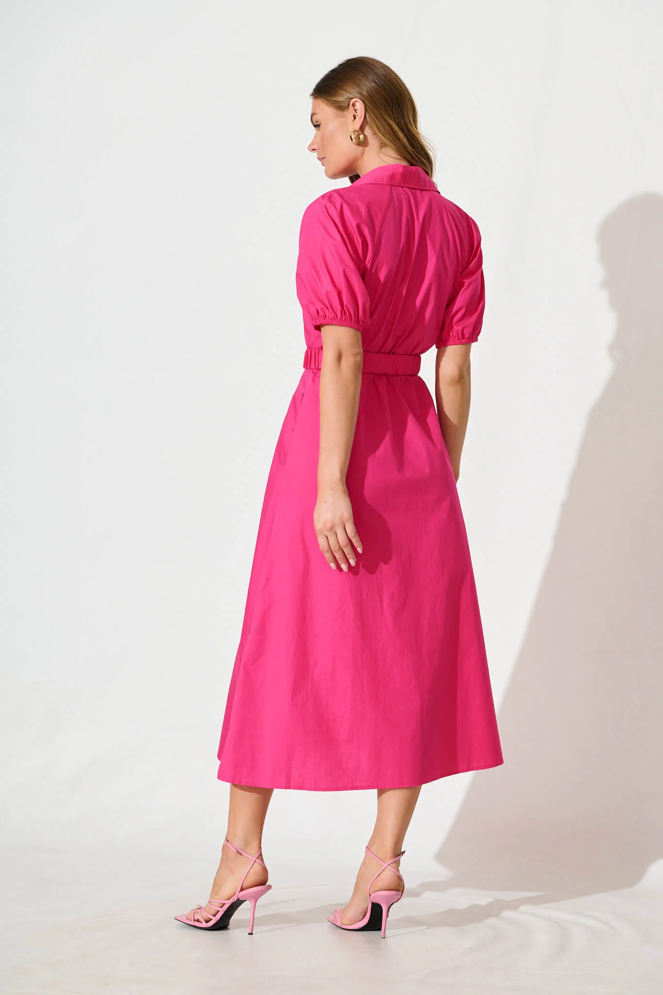 Lydon Midi Dress in Hot Pink Cotton - Image 4
