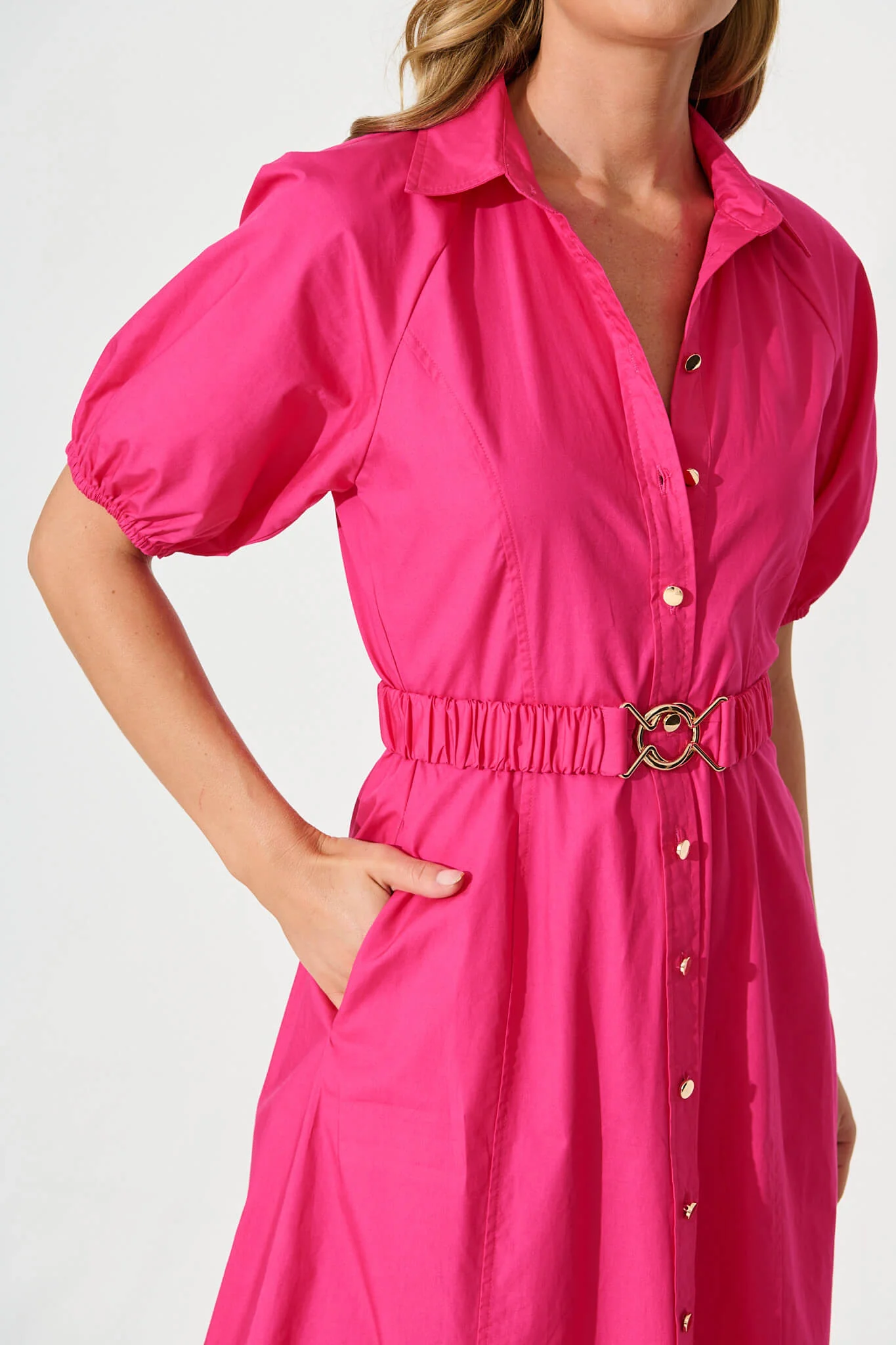 Lydon Midi Dress in Hot Pink Cotton - Image 5