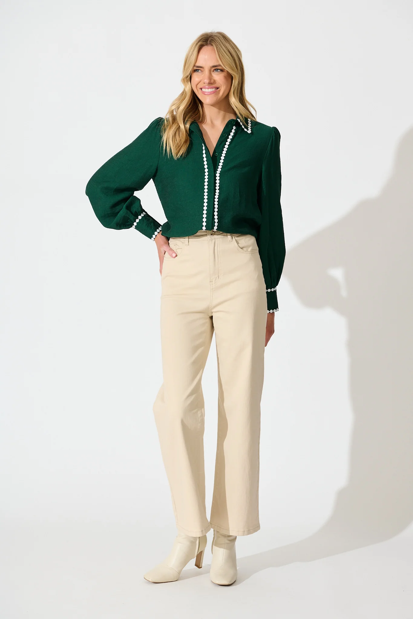 Lynelle Shirt in Emerald with White Contrast - Image 4