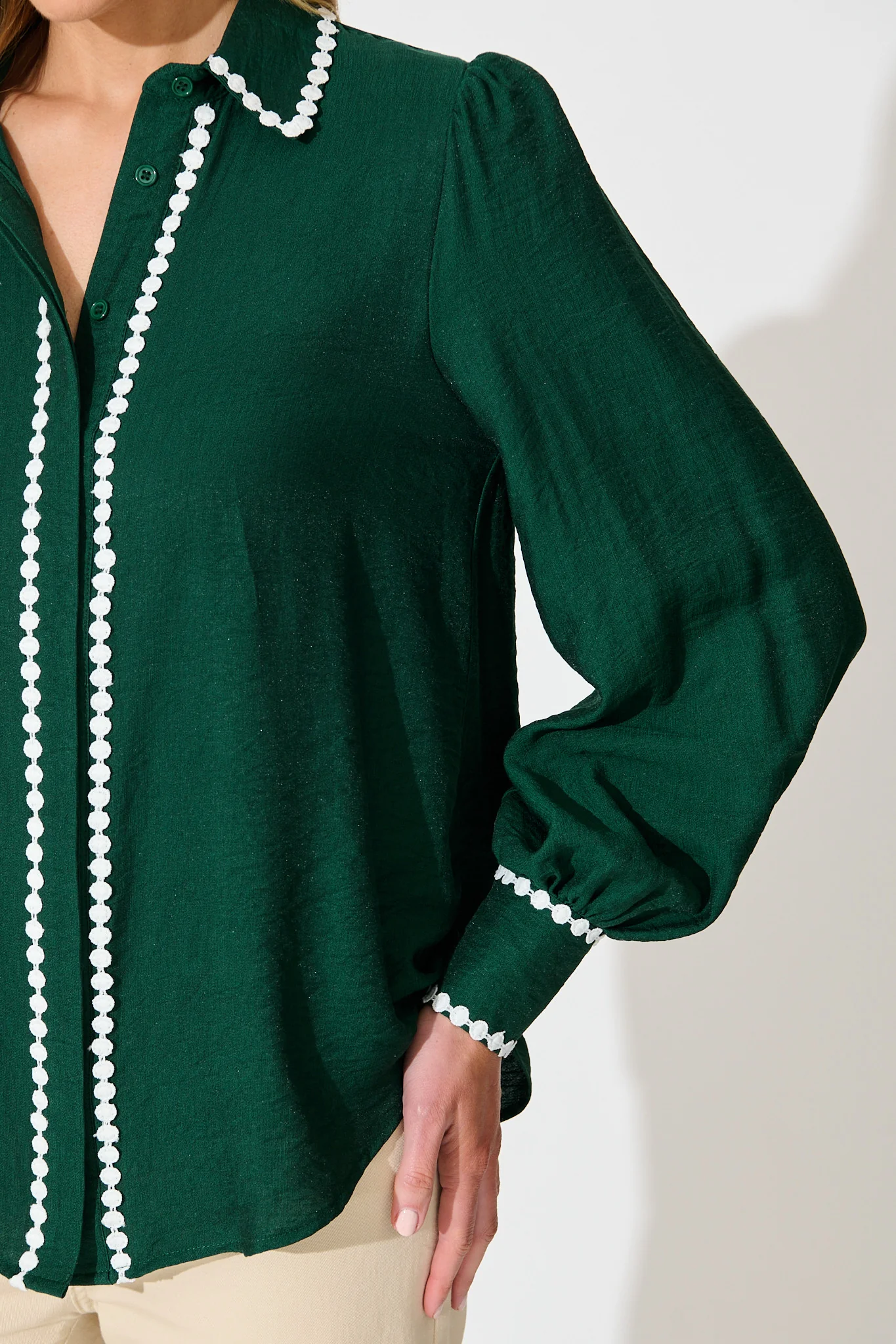 Lynelle Shirt in Emerald with White Contrast - Image 5