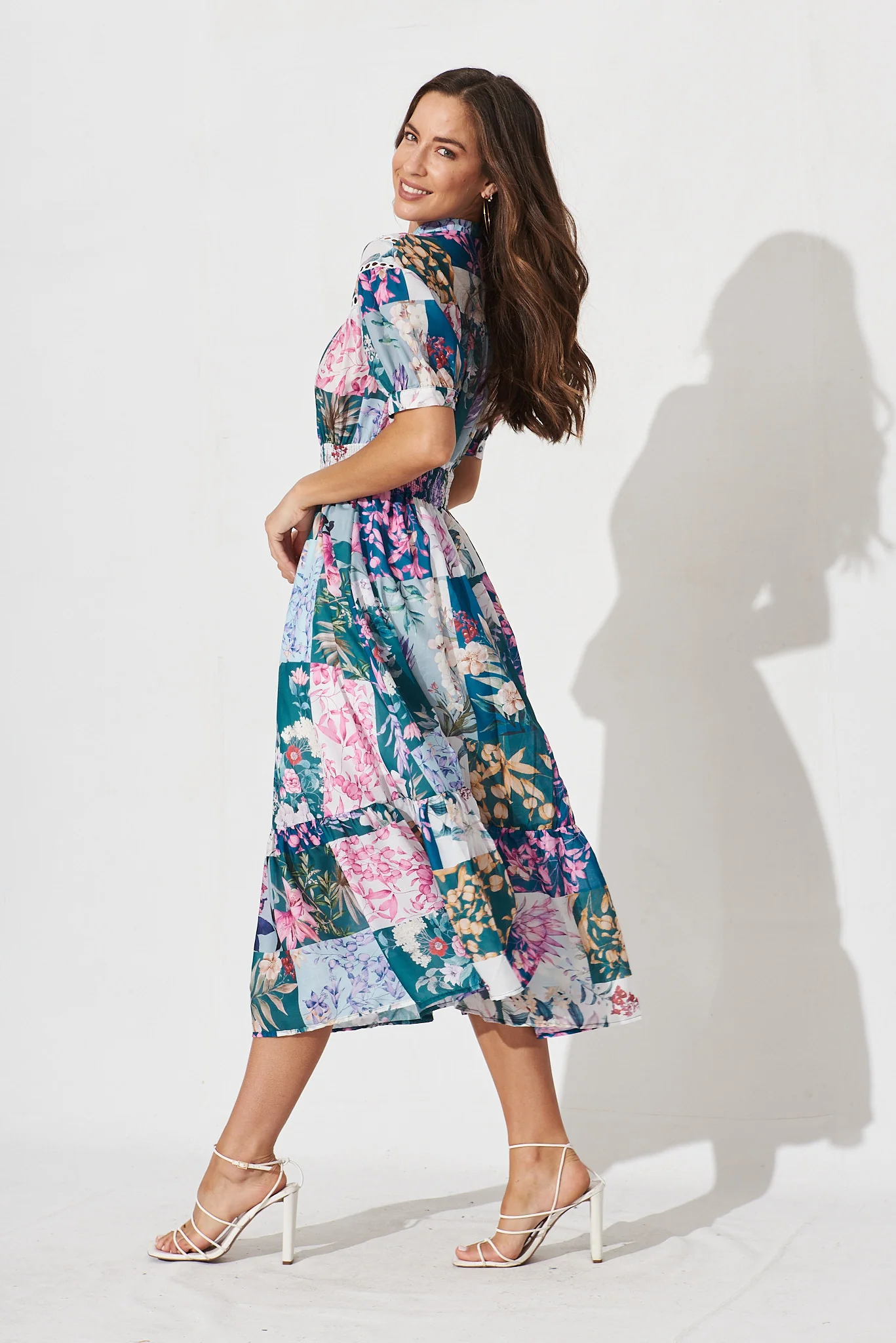 Lynette Midi Dress In Dark Green Patch Floral - Image 3