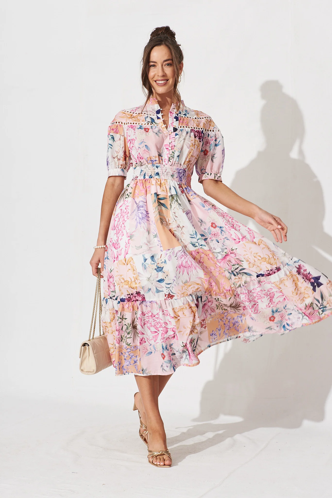 Lynette Midi Dress In Rust Patch Floral - Image 3
