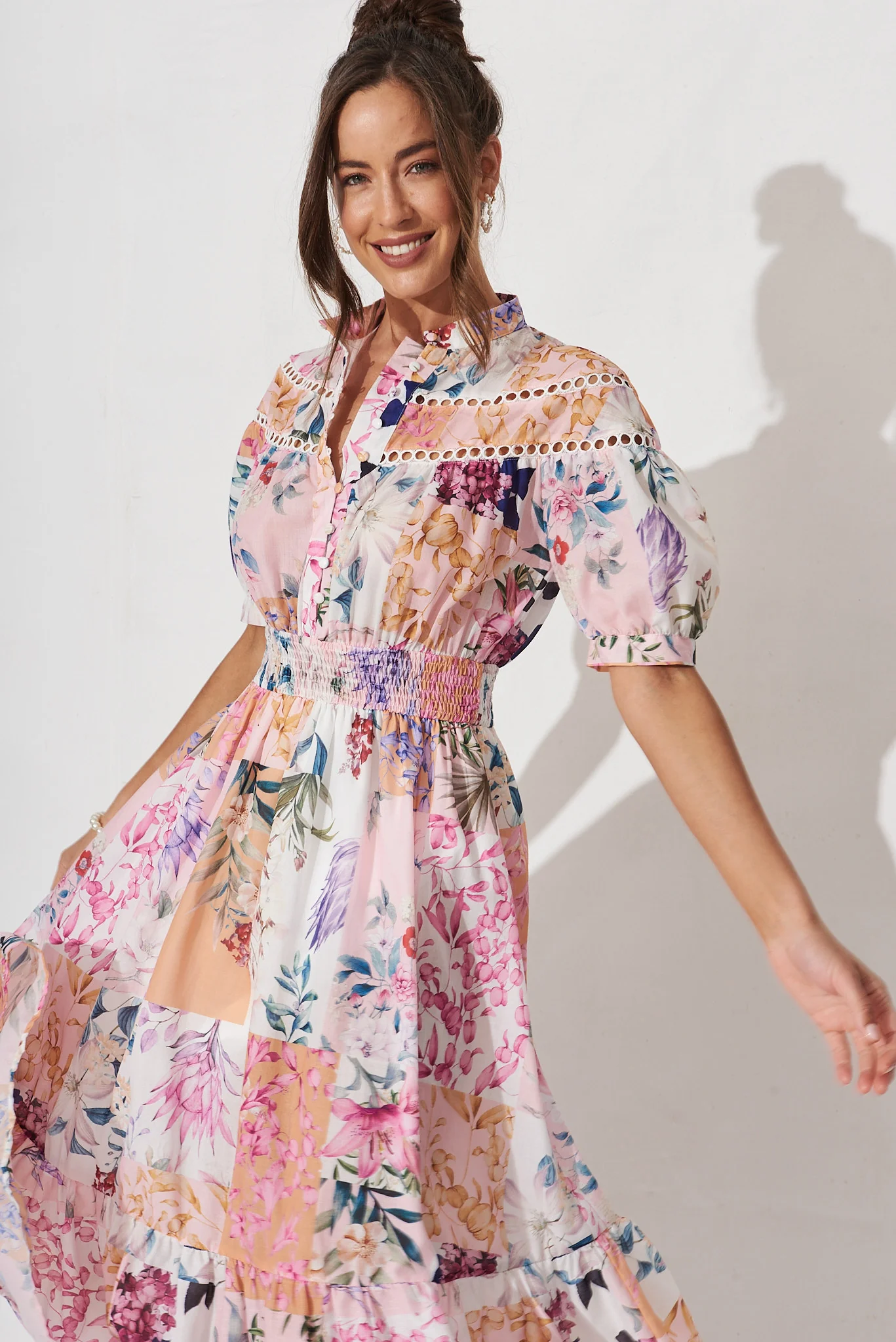 Lynette Midi Dress In Rust Patch Floral - Image 8