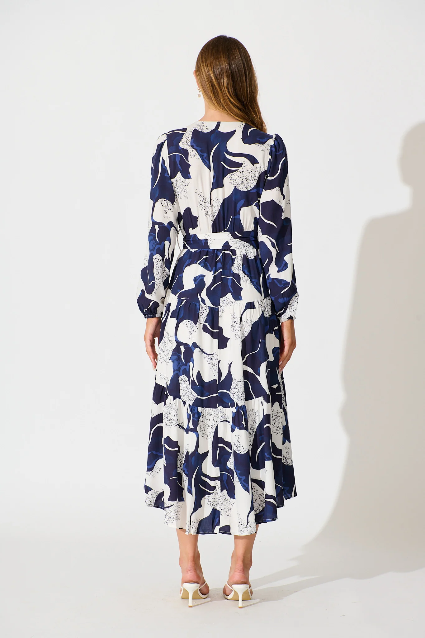 Lyons Midi Dress in White with Navy Print - Image 3