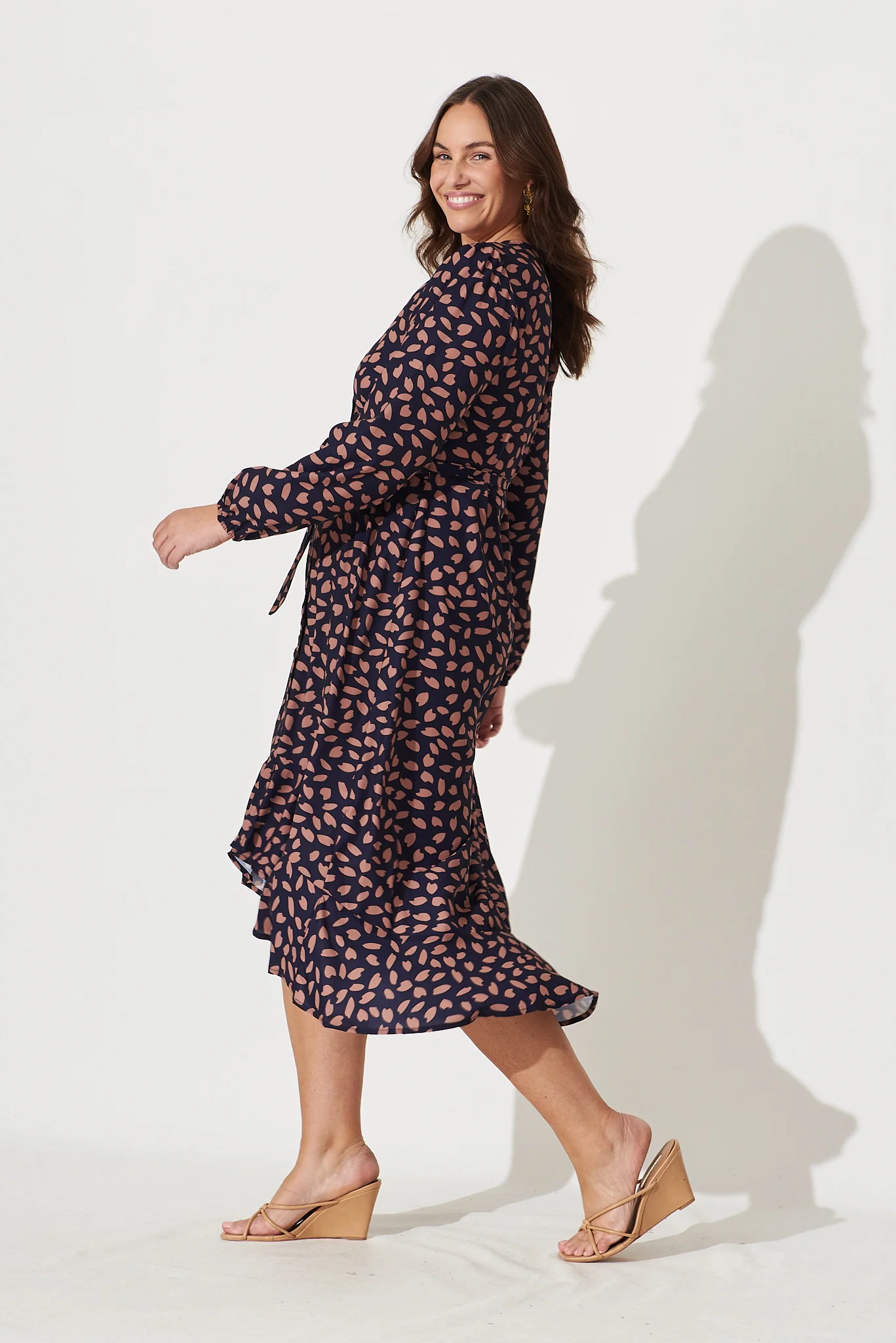Mabo Midi Dress In Navy With Rust Leaf - Image 8