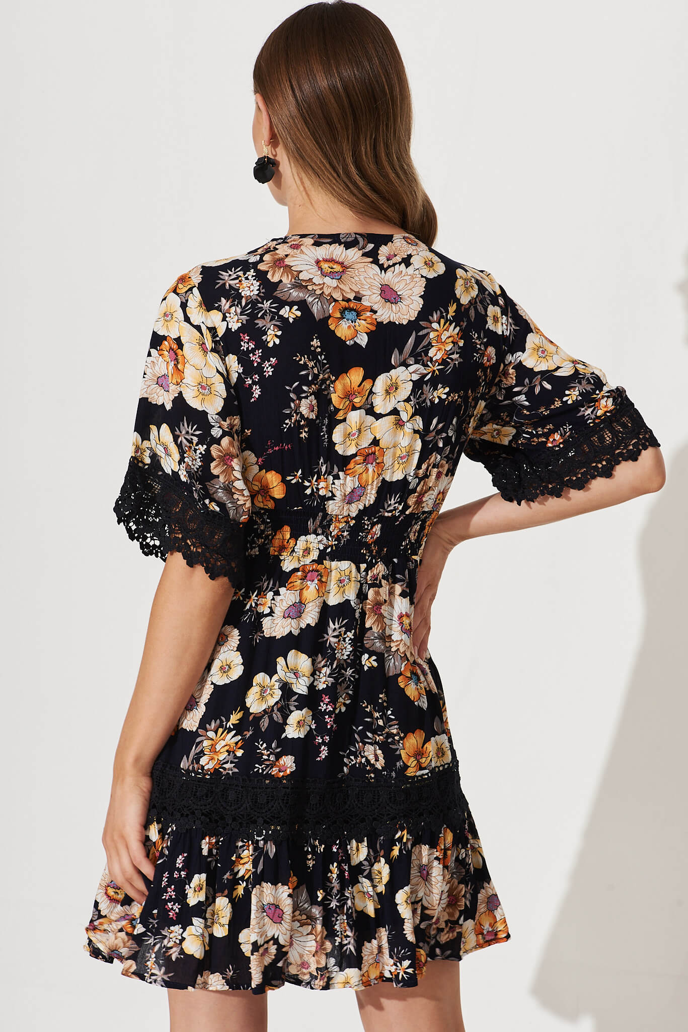 Macca Dress In Ink With Rust Floral - Image 3