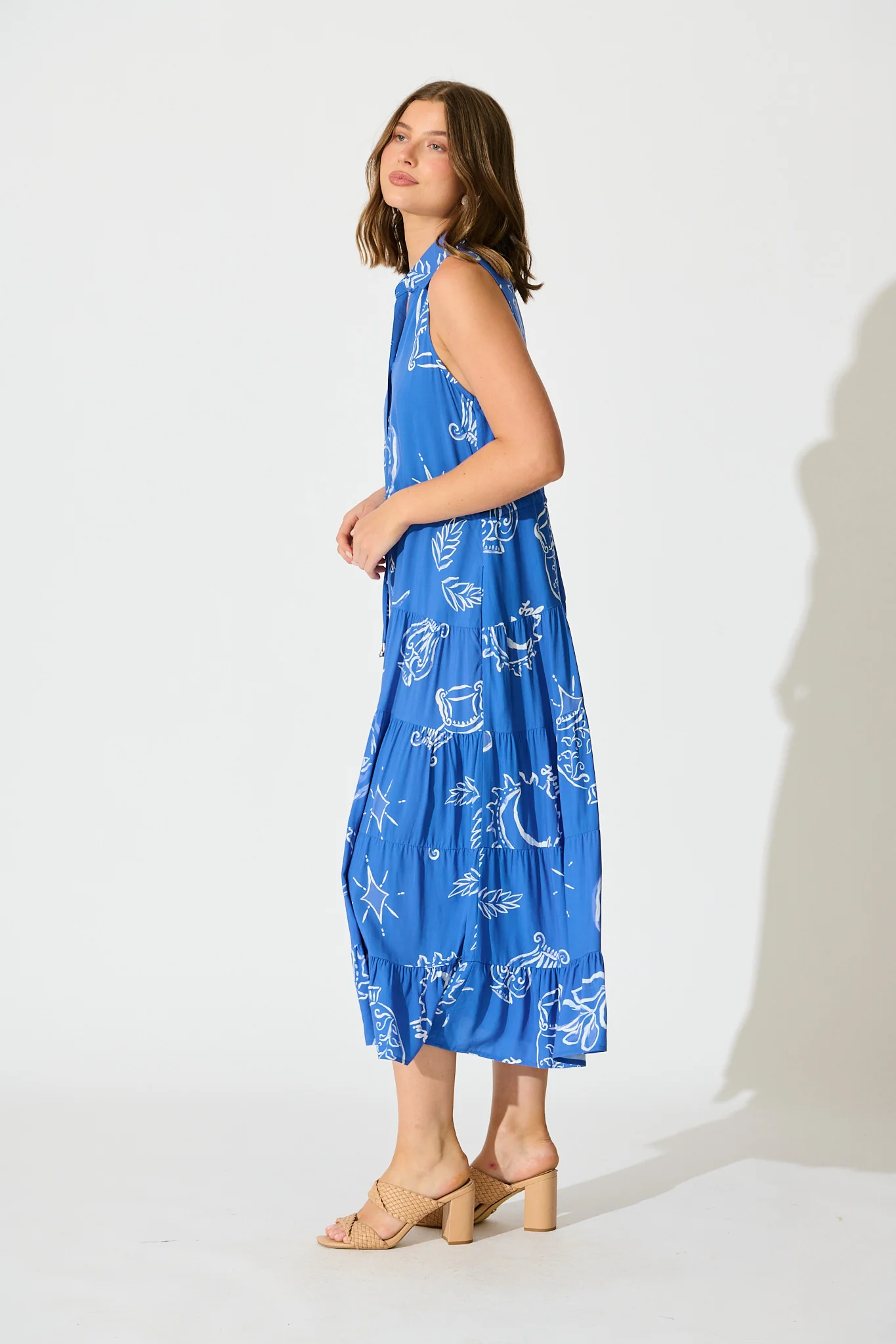 Maelle Midi Dress in Blue with White Print - Image 3