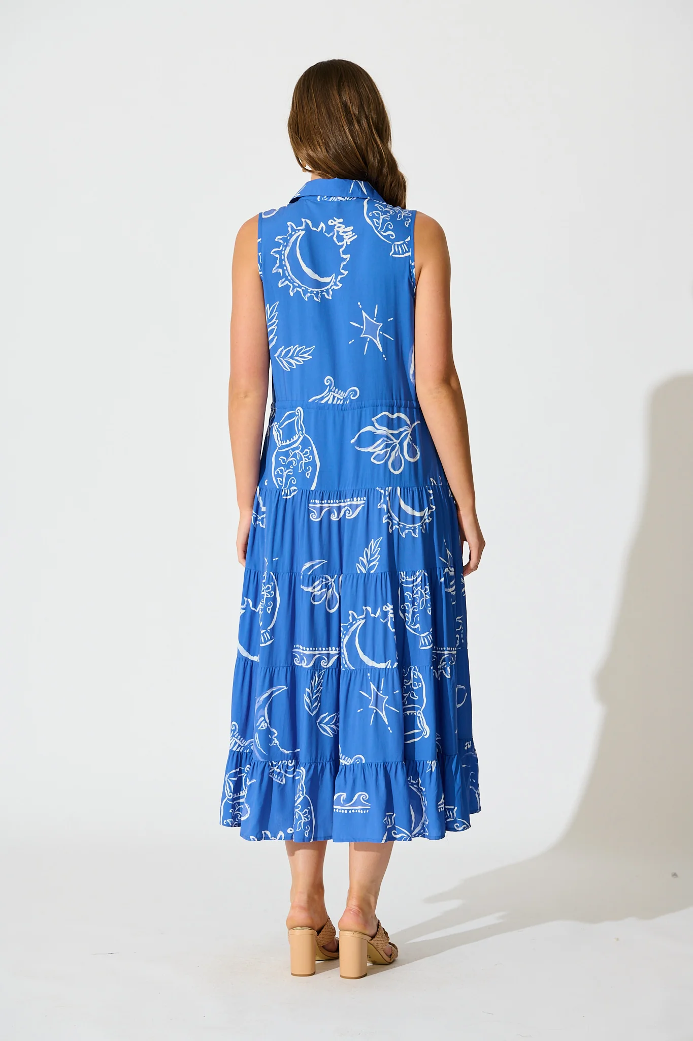 Maelle Midi Dress in Blue with White Print - Image 4