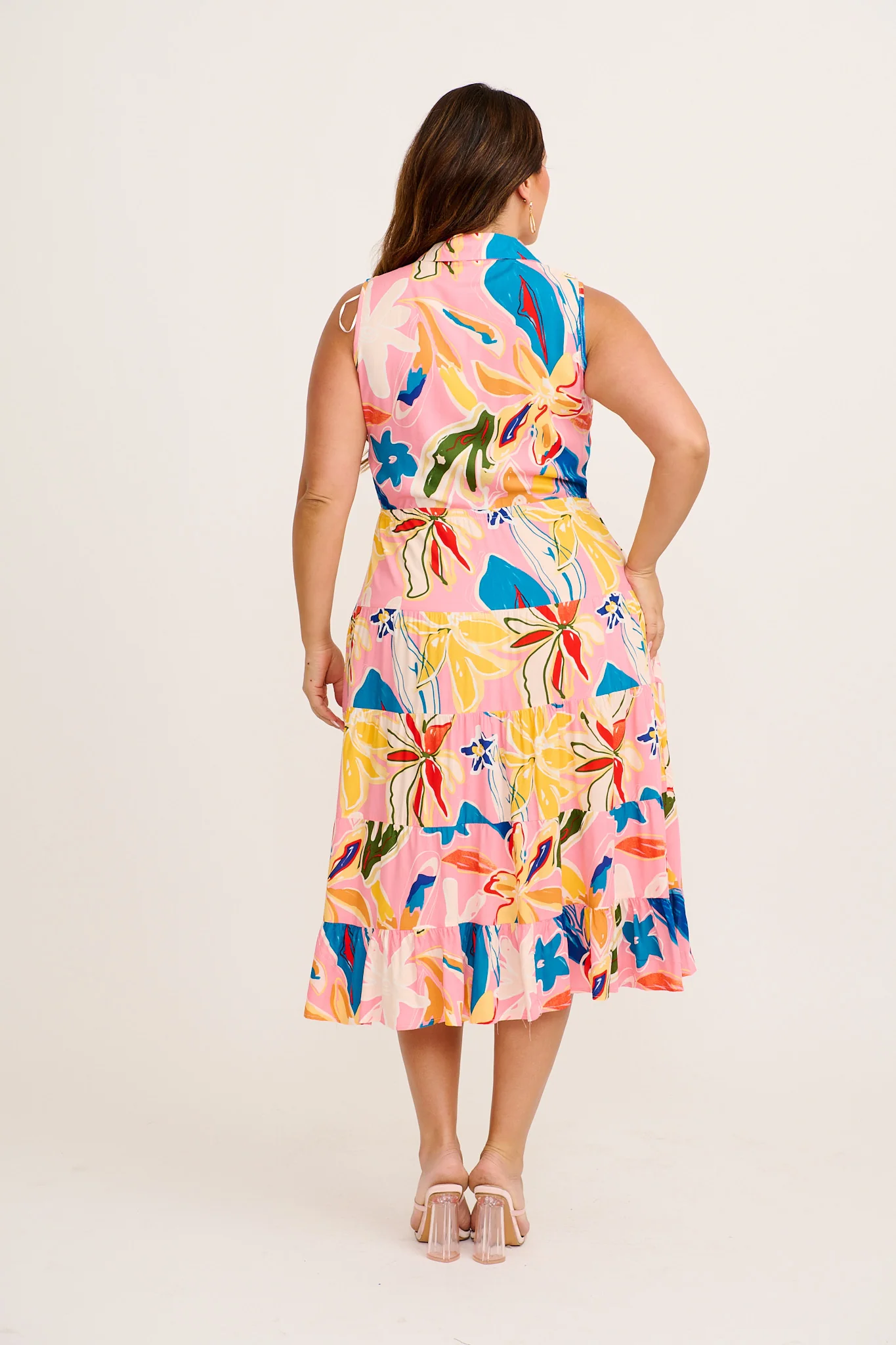 Maelle Midi Dress in Pink with Multi Print - Image 9