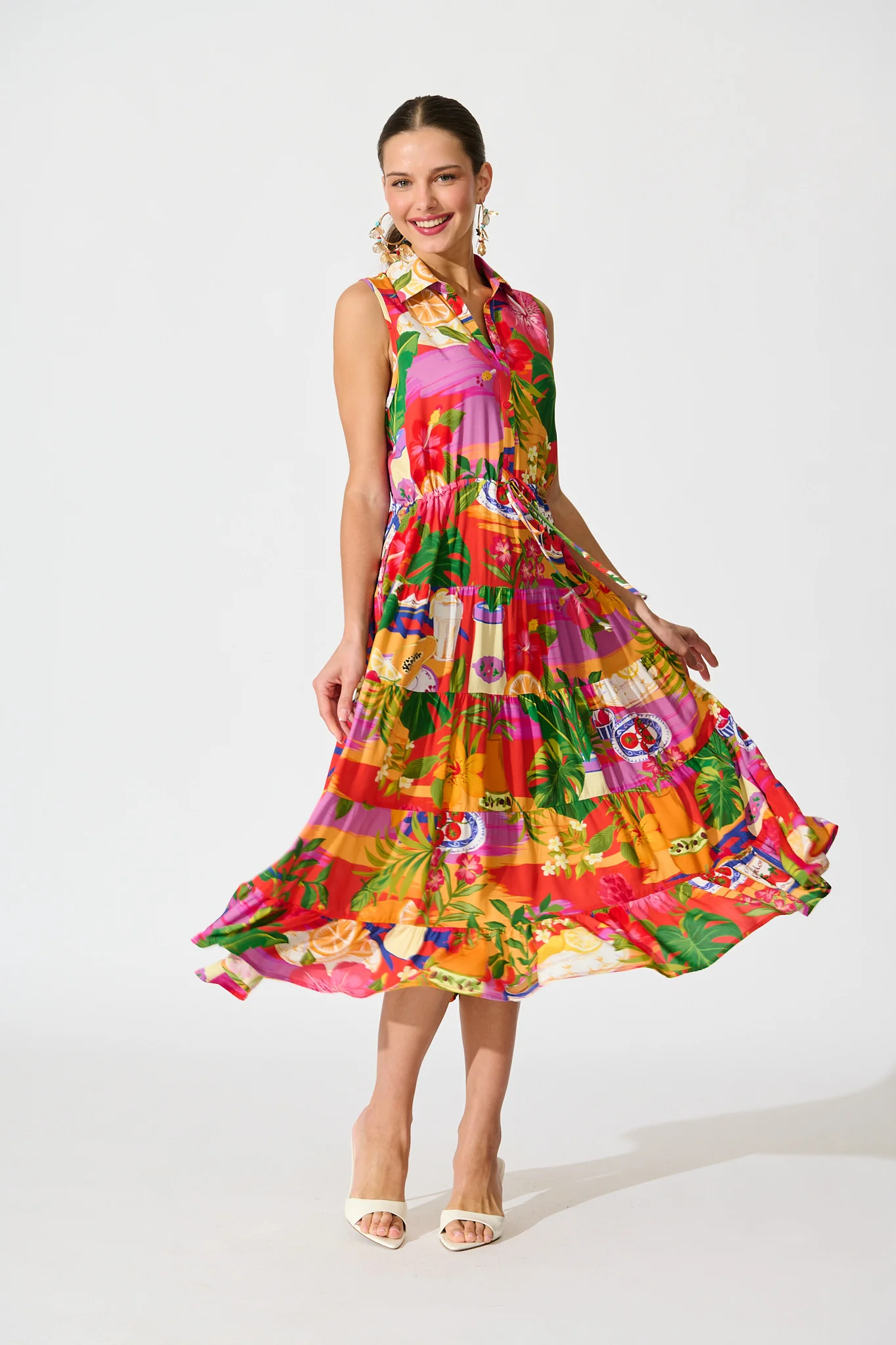Maelle Midi Dress in Purple Multi Print