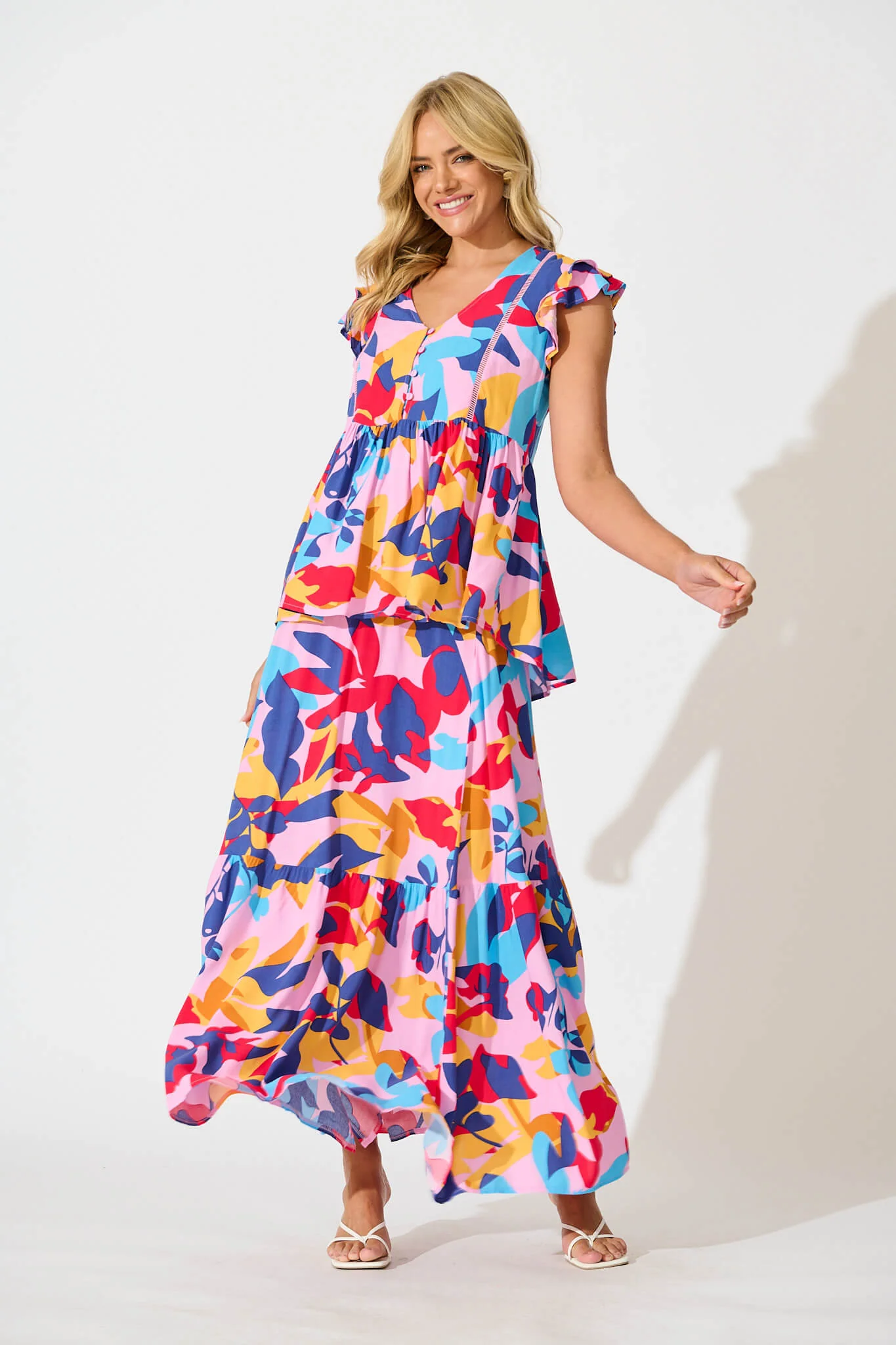 Maila Top In Bright Multi Leaf Print - Image 5