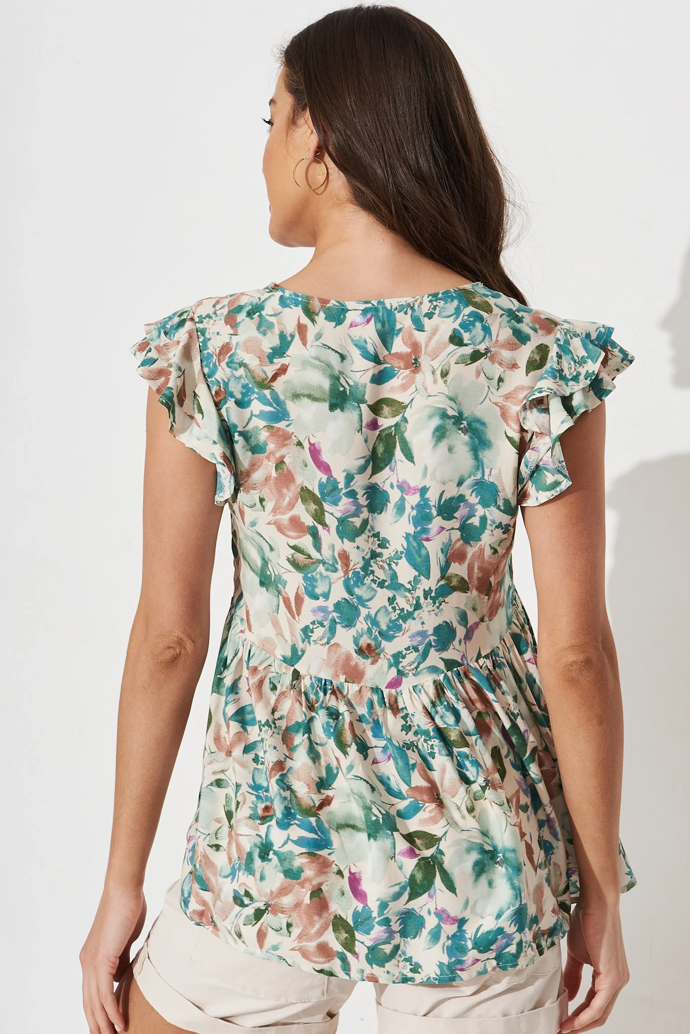 Maila Top In White With Teal Floral - Image 4