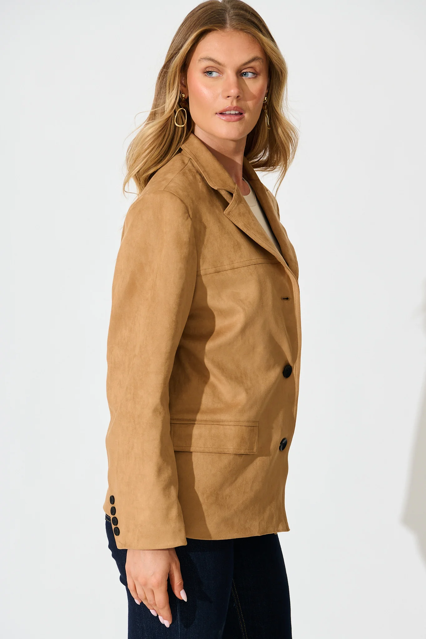 Main Character Blazer in Camel Suedette - Image 5
