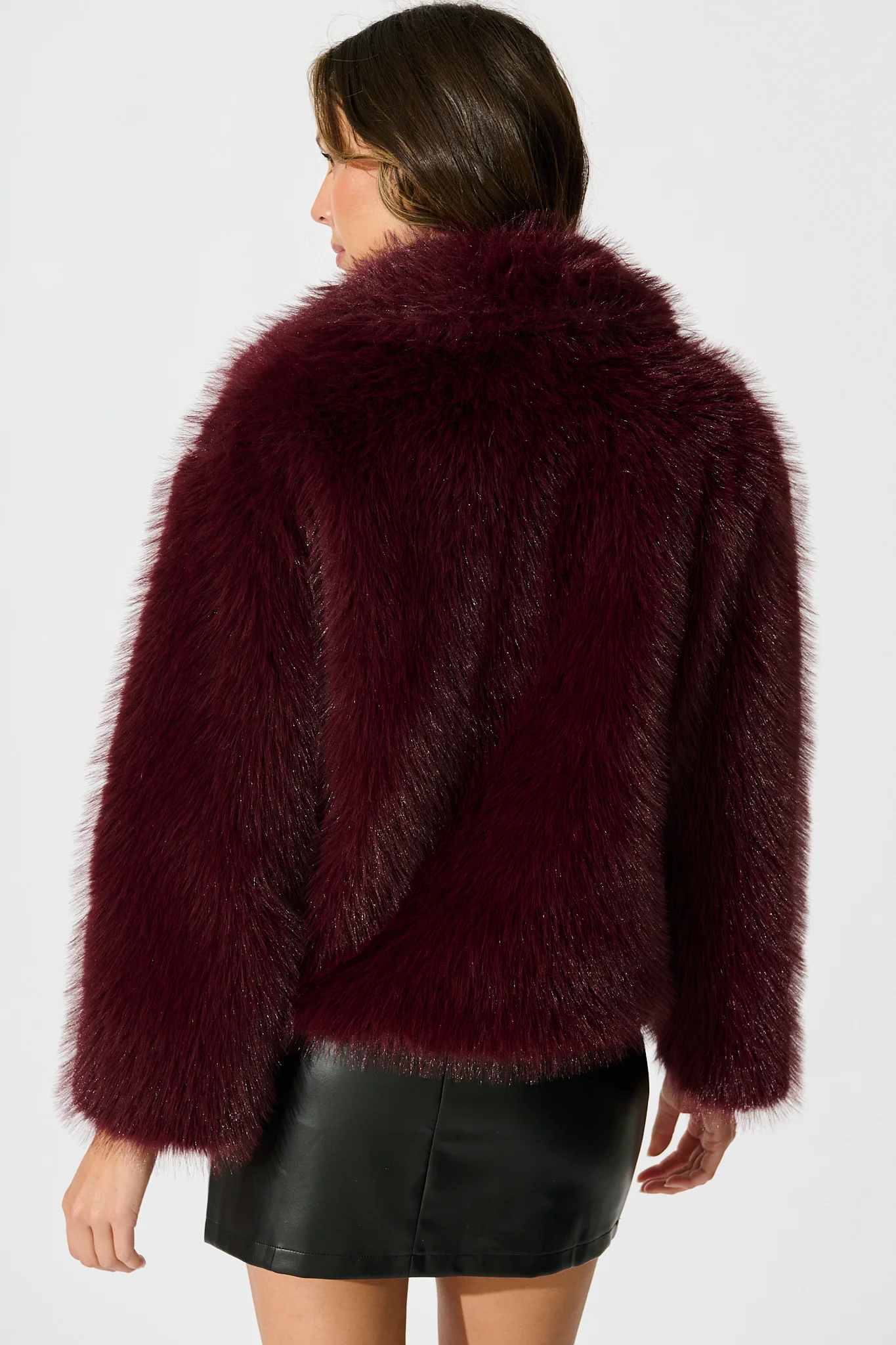 Maison Layer Faux Fur Jacket in Wine - Image 7