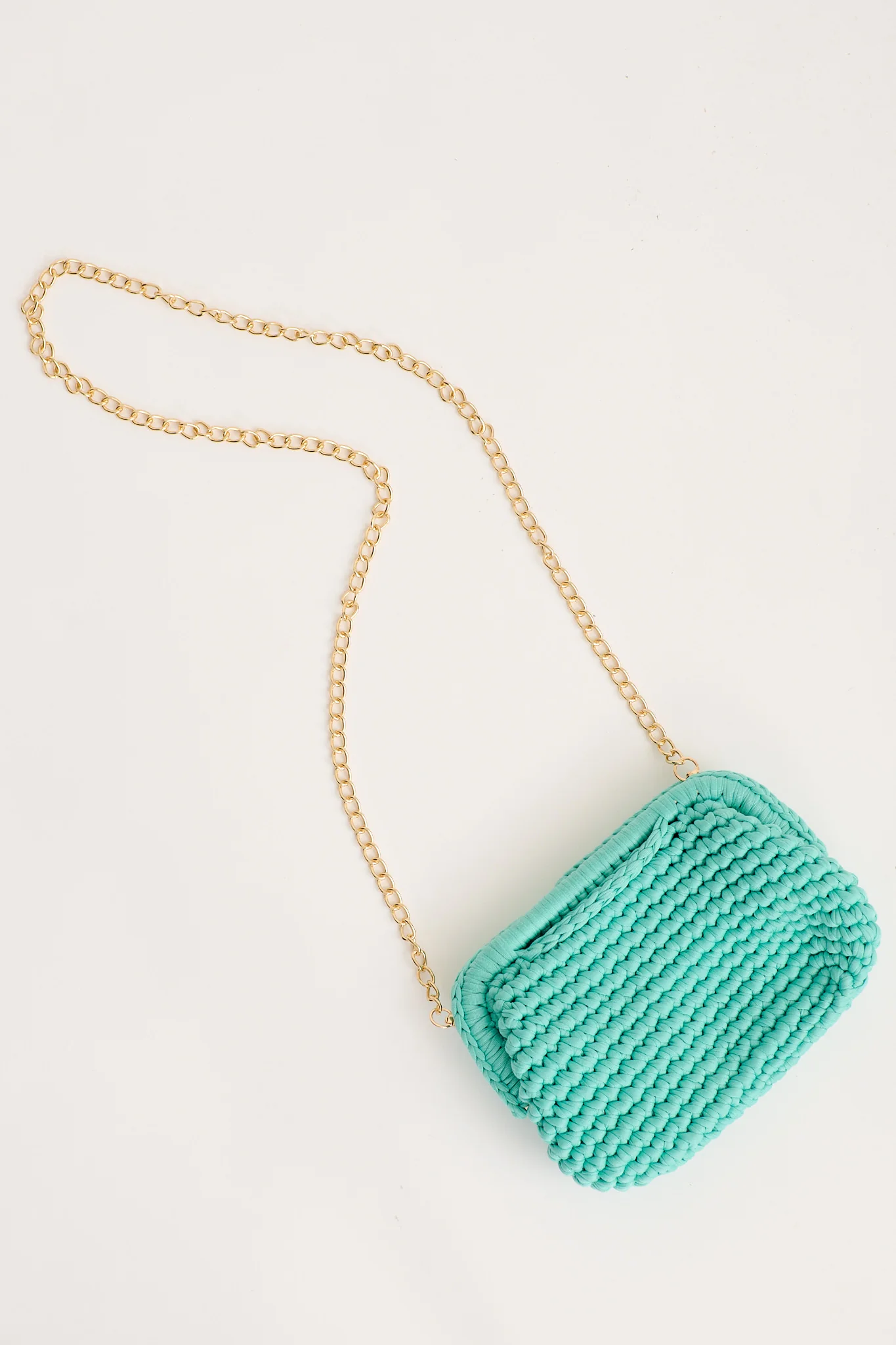 Malacca Cross Body Clutch Bag in Aqua Crochet - Image 8