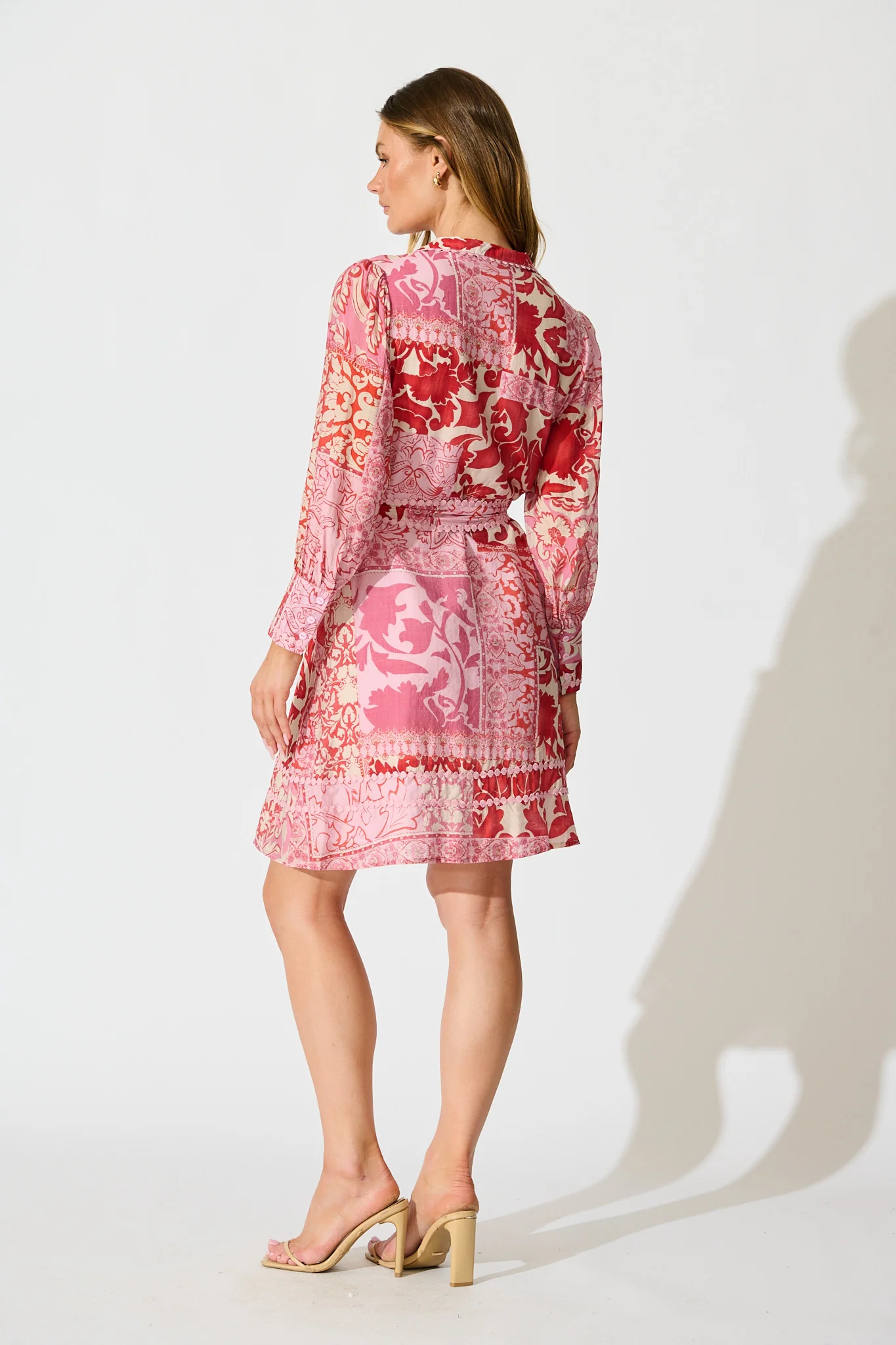 Malhia Shirt Dress in Pink with Red Cotton Blend - Image 4