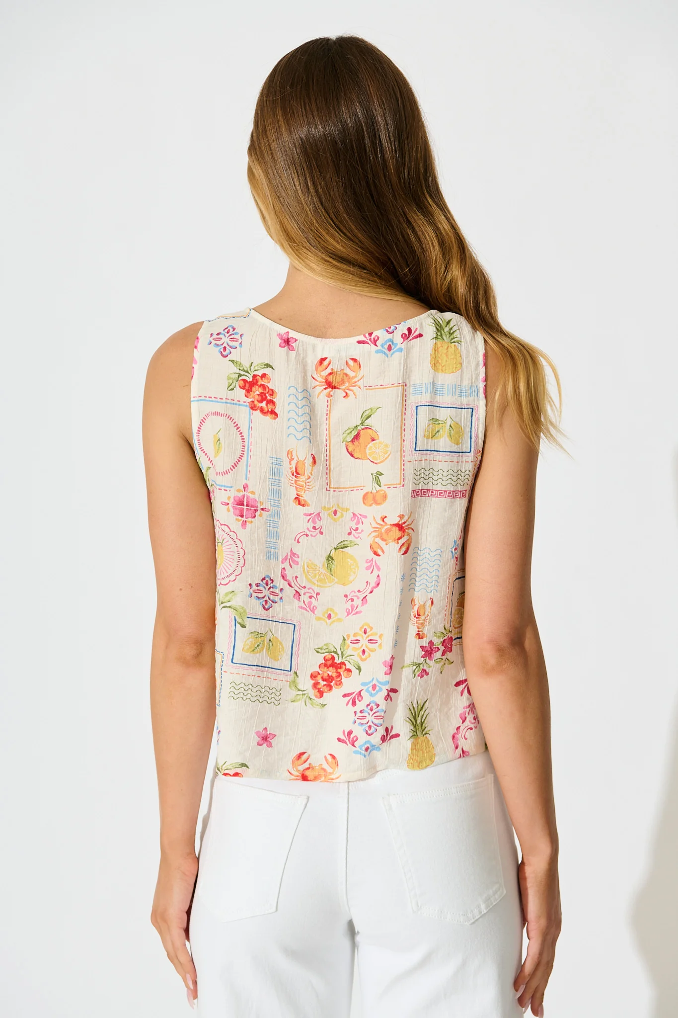 Maliyah Top in Cream Multi Postcard Print - Image 3
