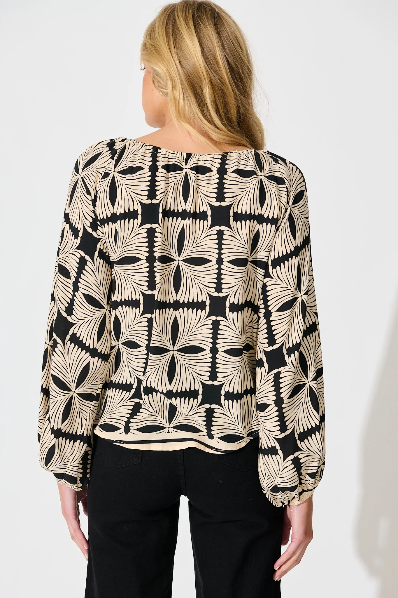 Marcy Top in Cream with Black Tile Print - Image 3