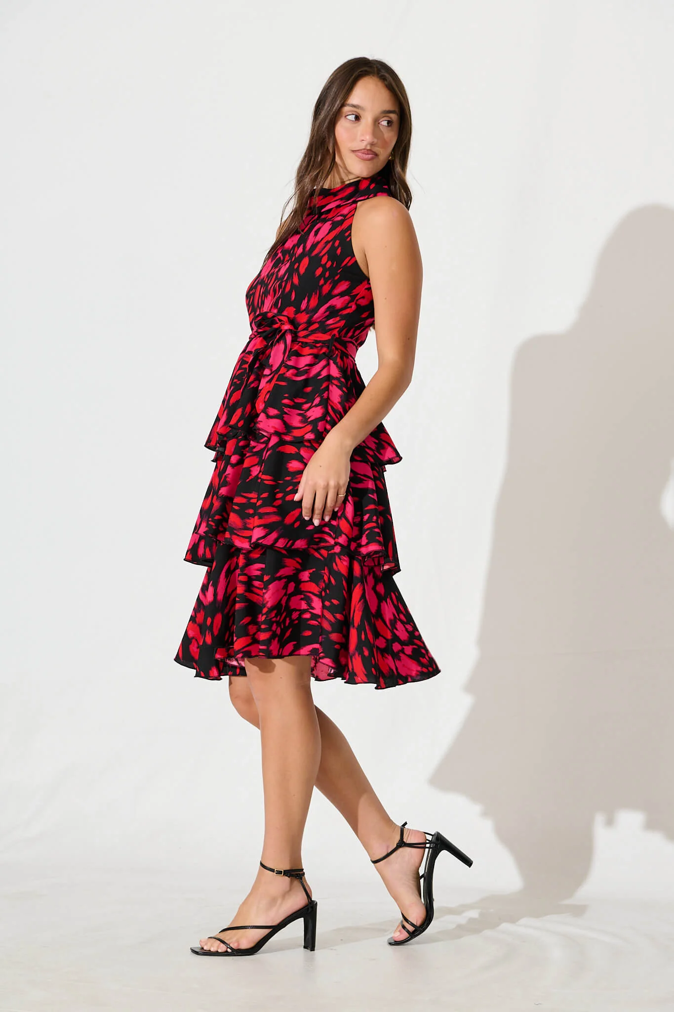 Mariabella Halter Neck Midi Dress in Black with Hot Pink - Image 3