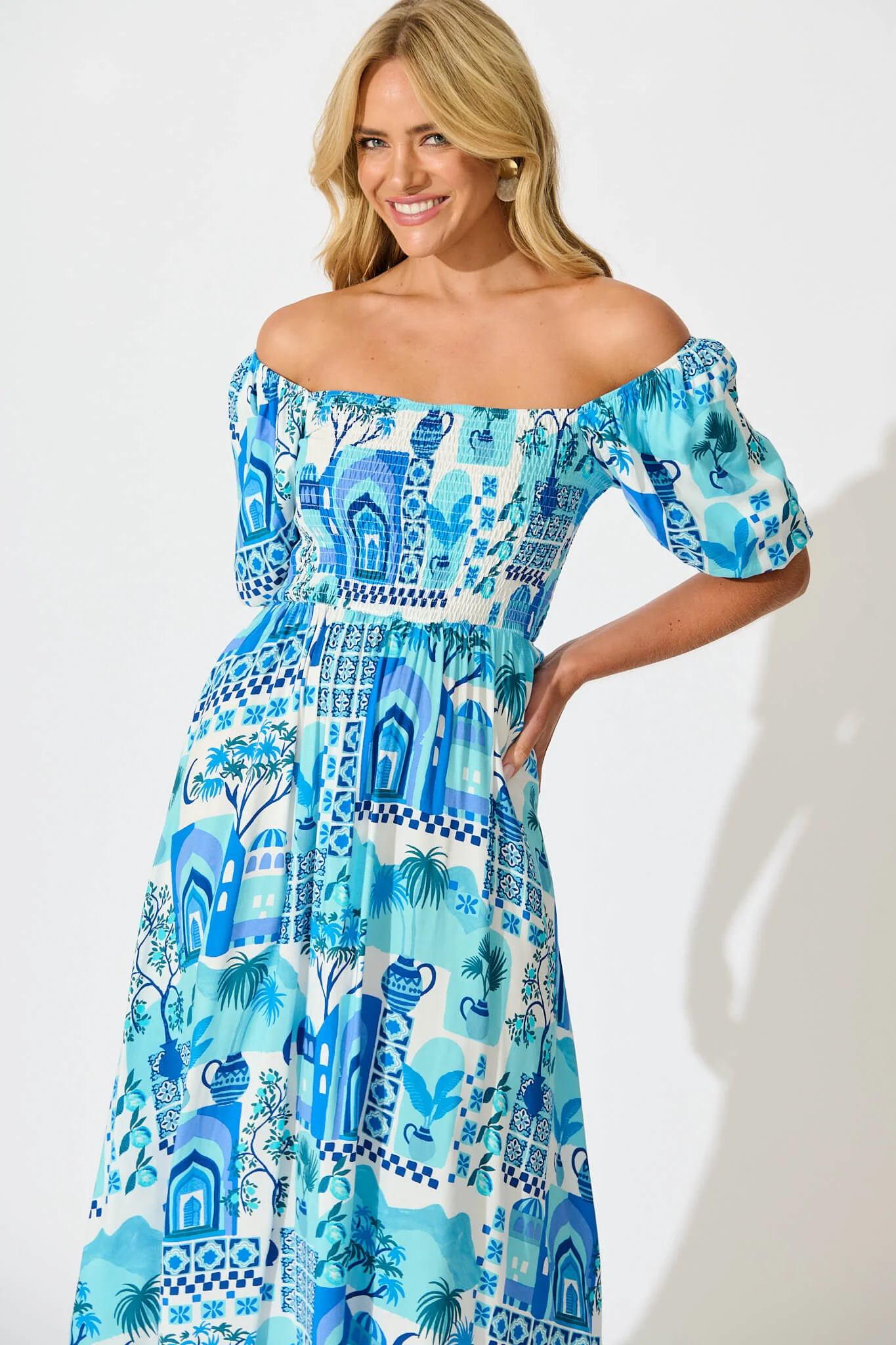 Mariam Midi Dress In Blue Multi - Image 2