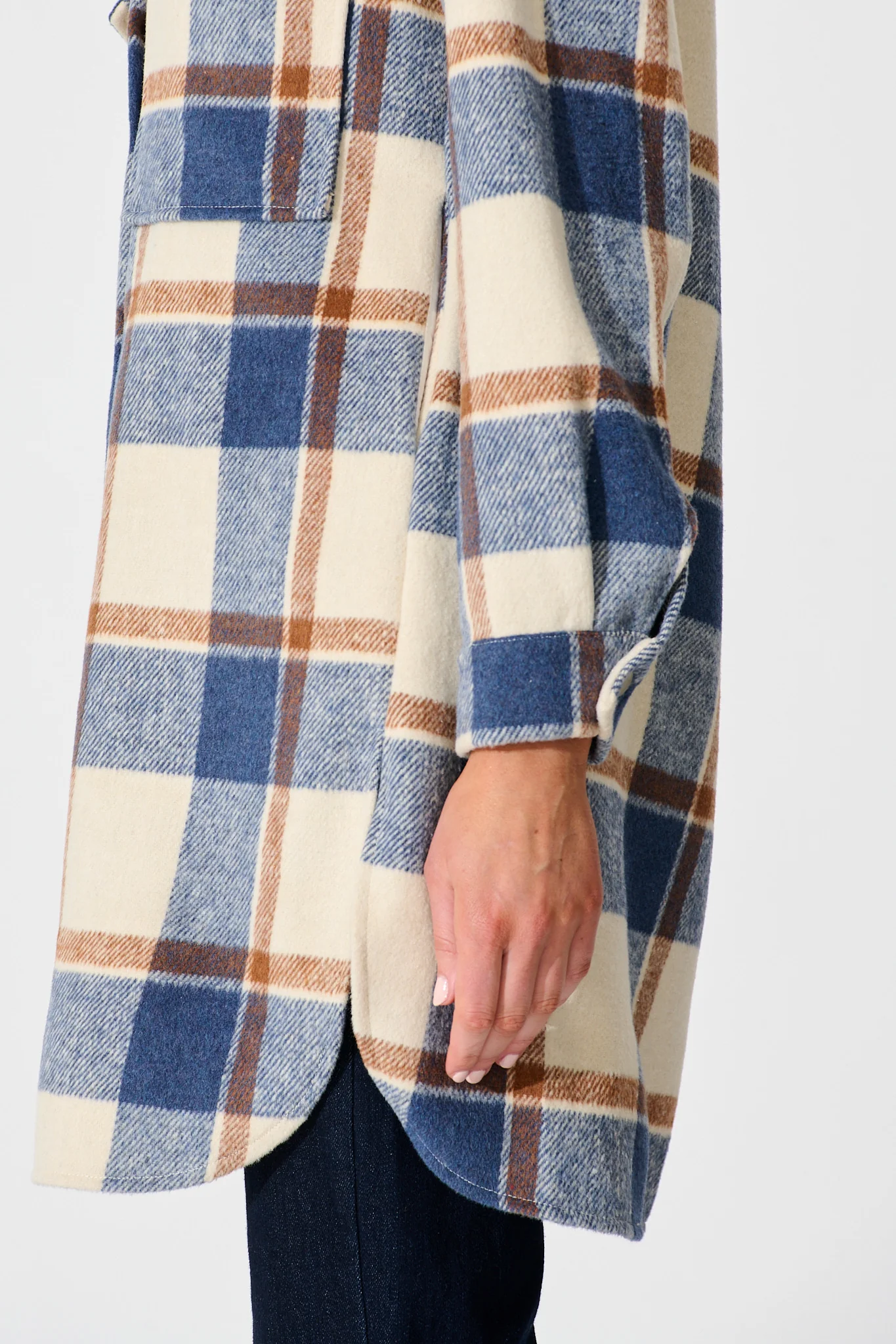 Mariana Shacket in Cream with Blue Check Wool Blend - Image 8