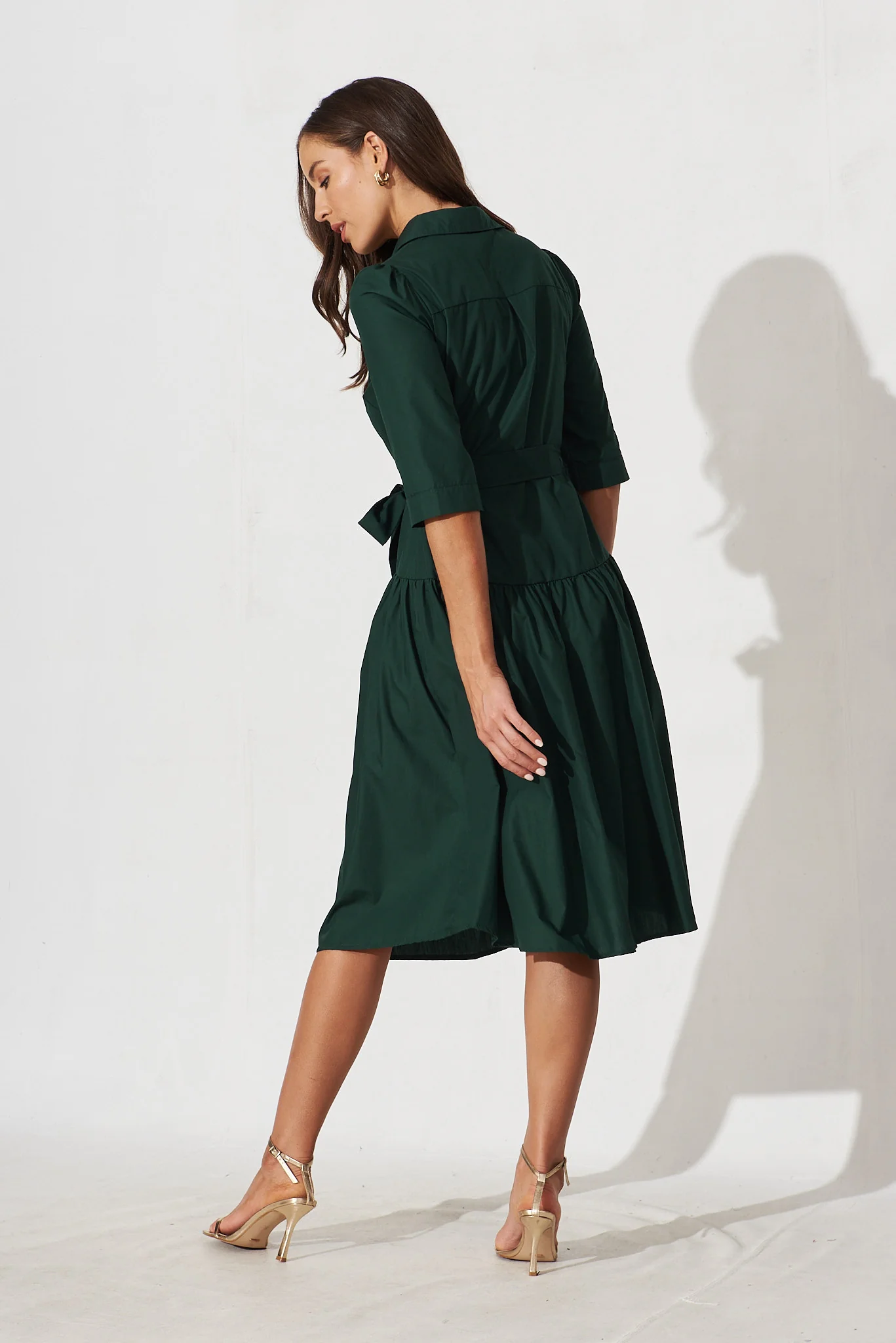 Marie Midi Shirt Dress In Emerald Cotton - Image 4