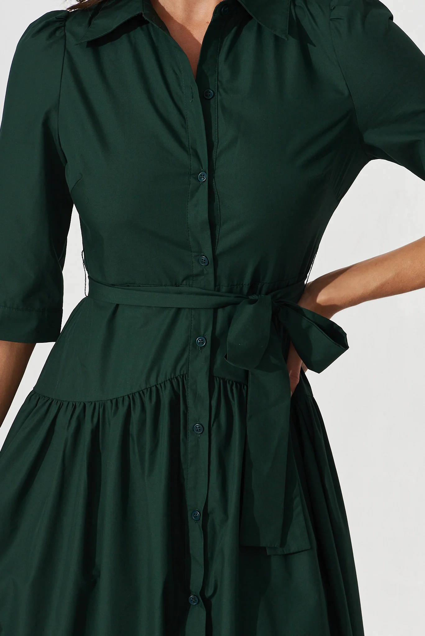 Marie Midi Shirt Dress In Emerald Cotton - Image 5