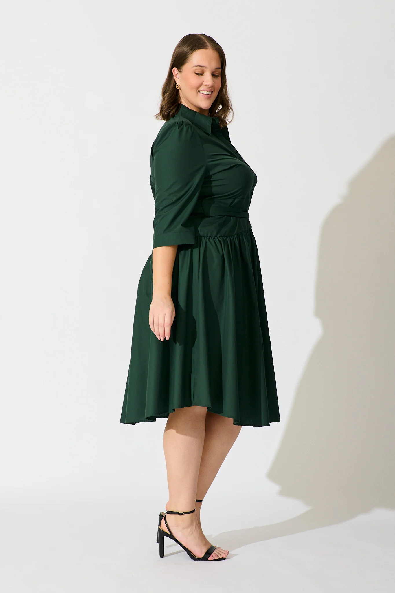 Marie Midi Shirt Dress In Emerald Cotton - Image 8