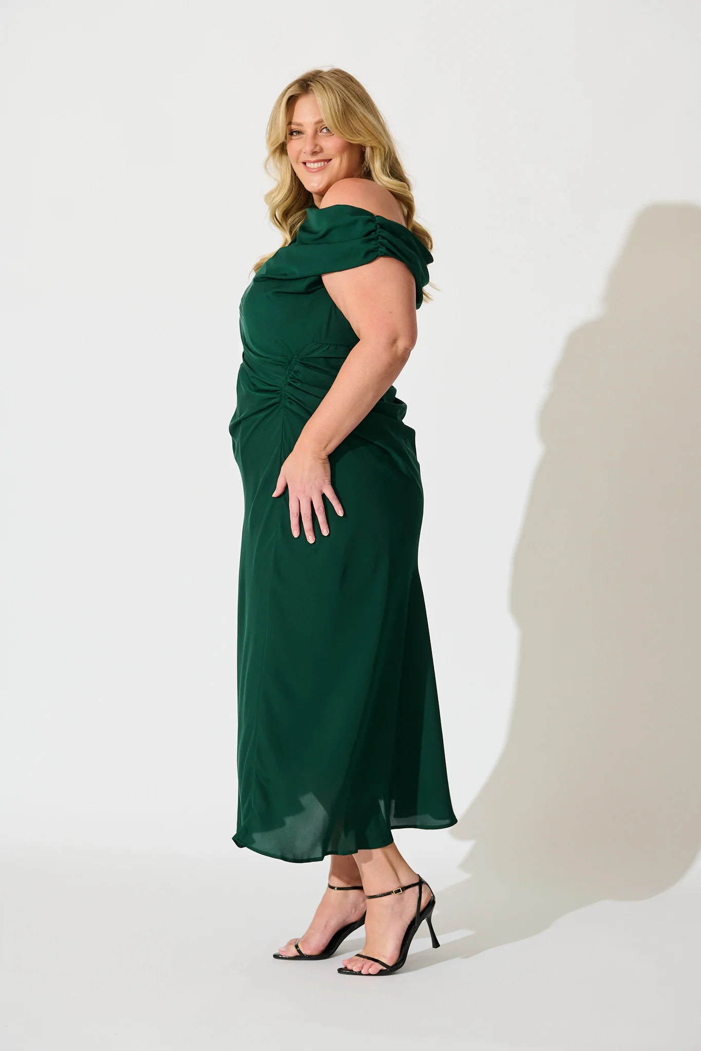 Marielle Off Shoulder Maxi Dress in Emerald Chiffon - Image 8