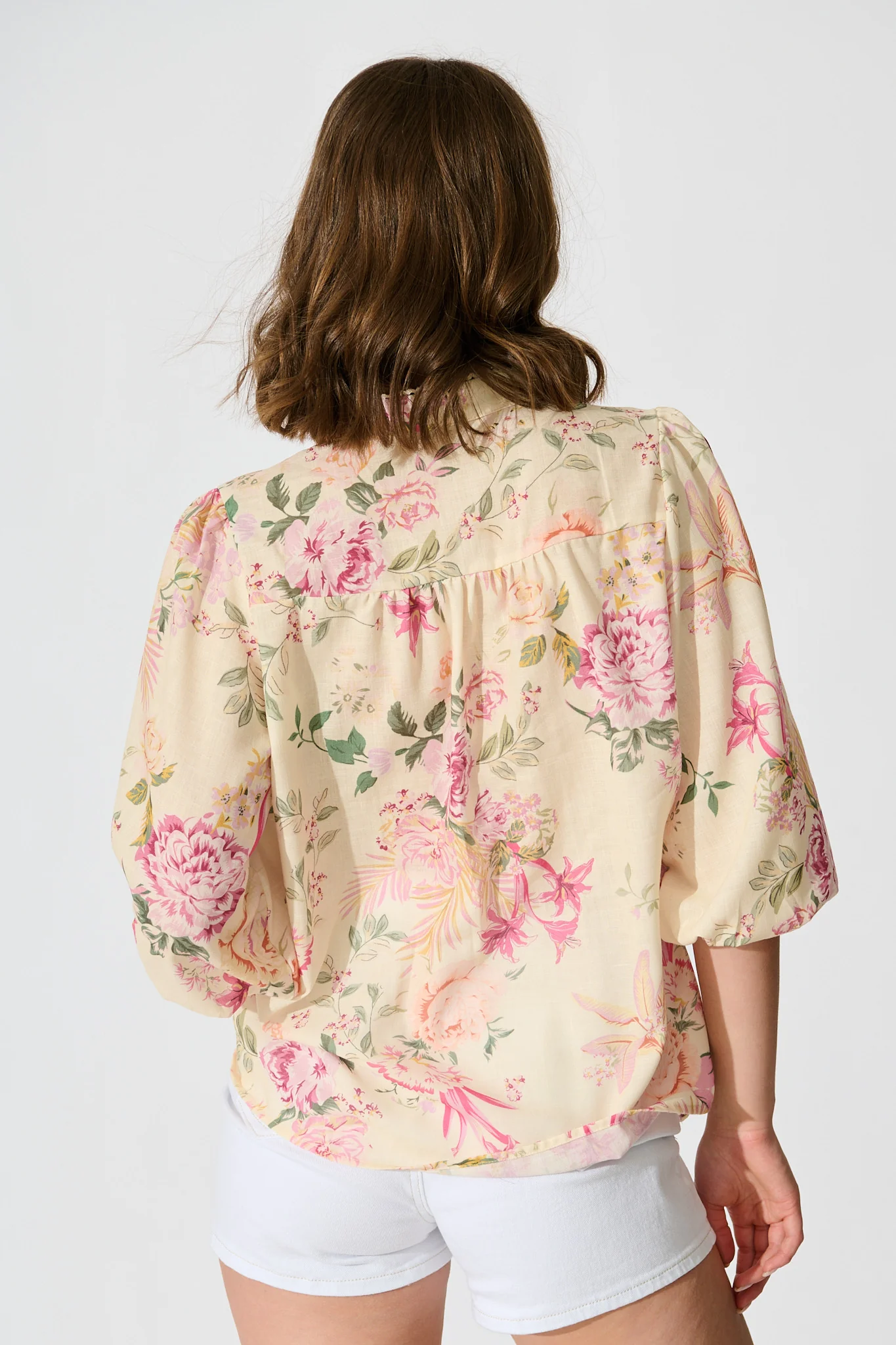 Marigold Muse Top In Butter Yellow Pink Floral Linen Blend - Image 3